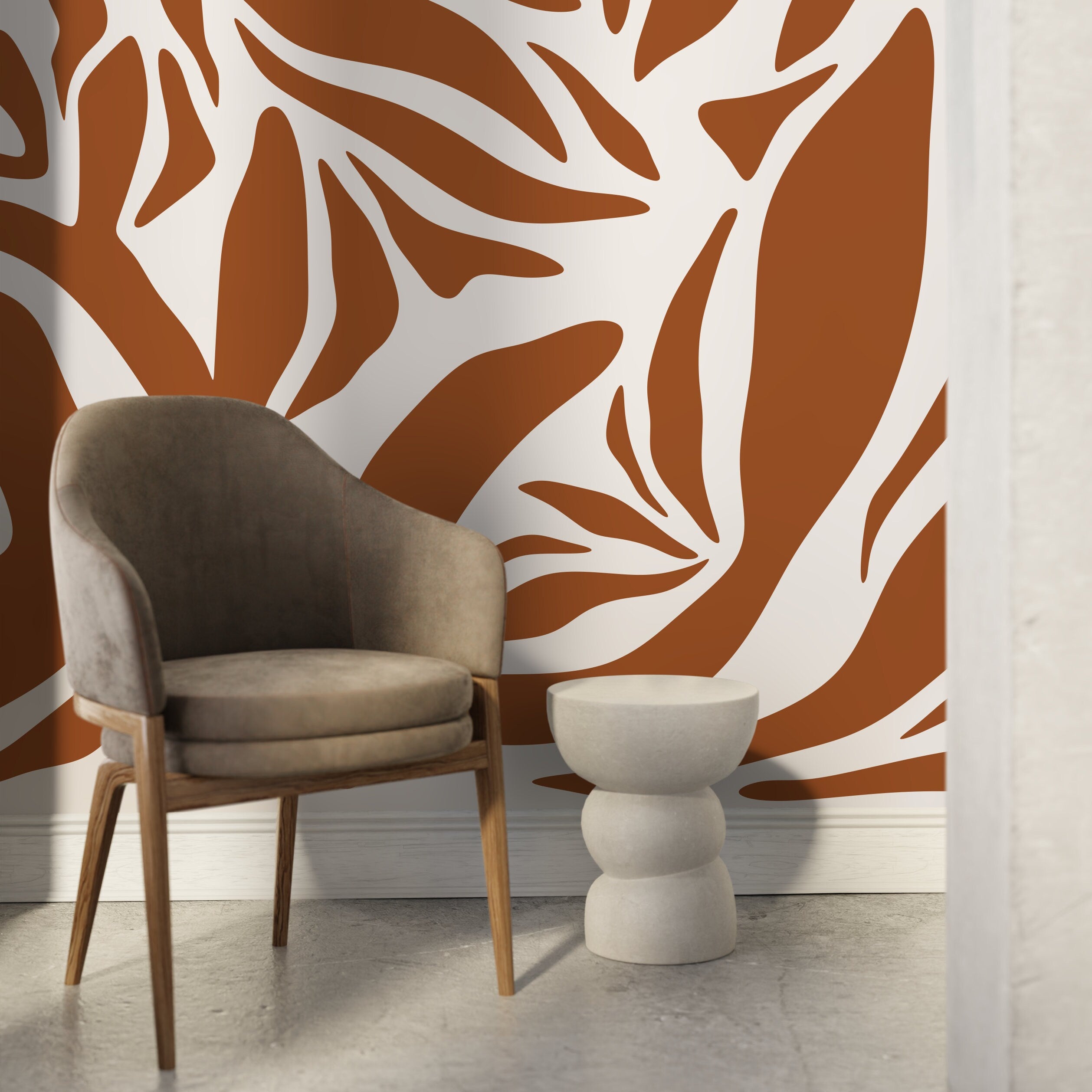 Abstract Wallpaper With Bold Organic Lines In Orange And Beige - D638