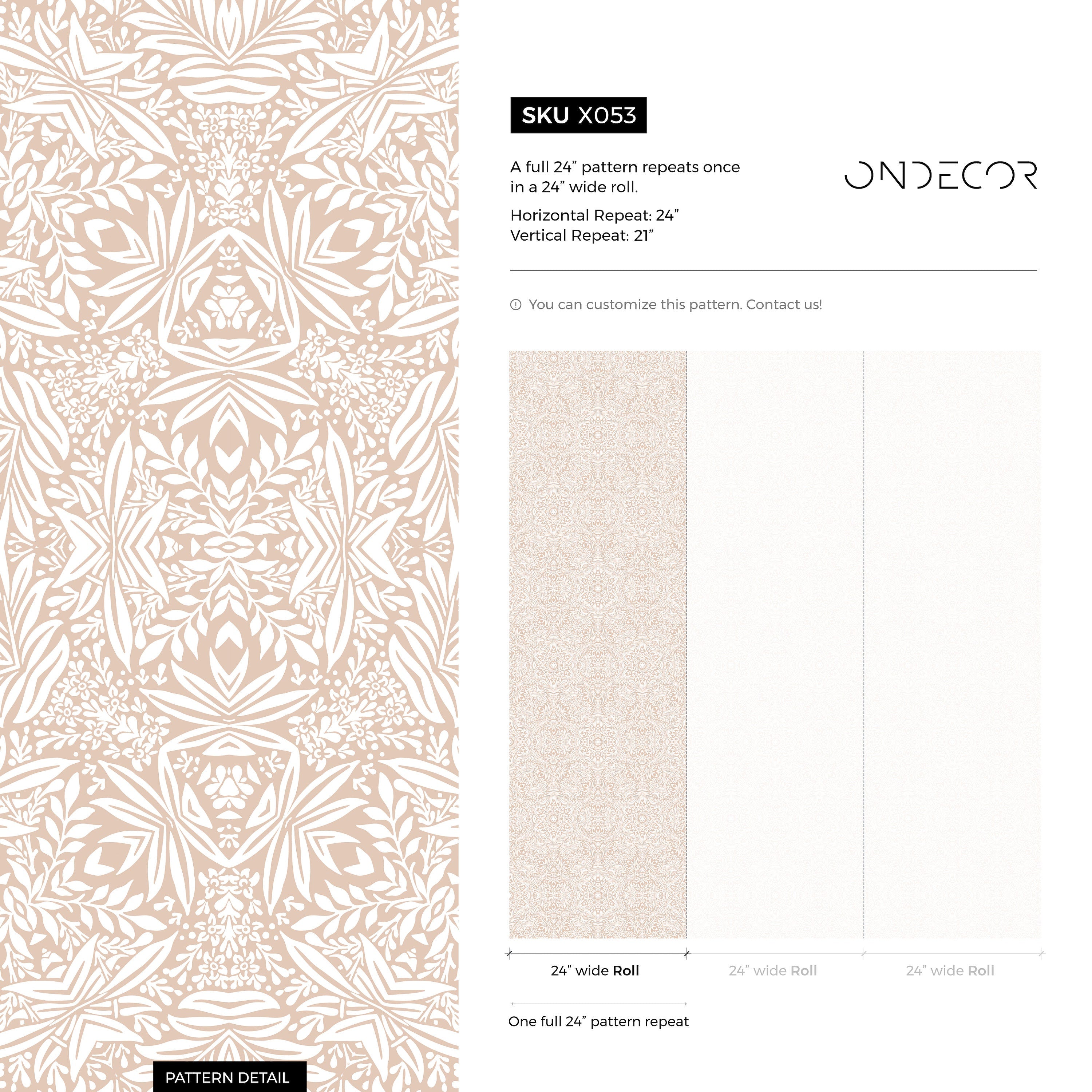 Damask Wallpaper With An Intricate Botanical Mandala Motif In Beige And White - X053