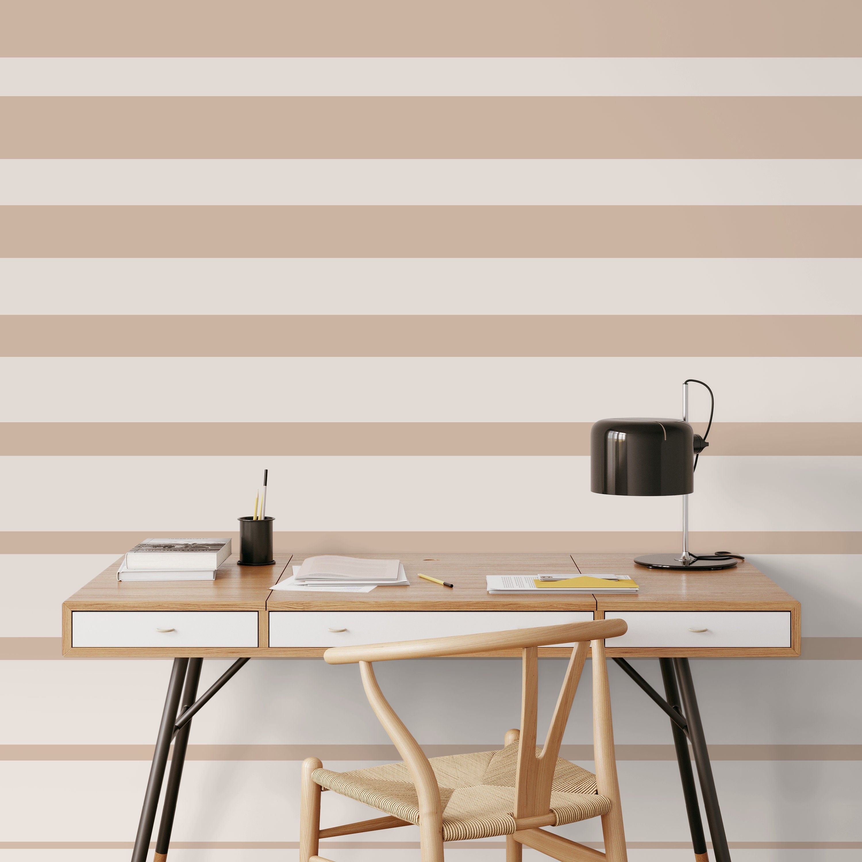 Striped Wallpaper With A Minimalist Motif In Beige And Taupe - D730
