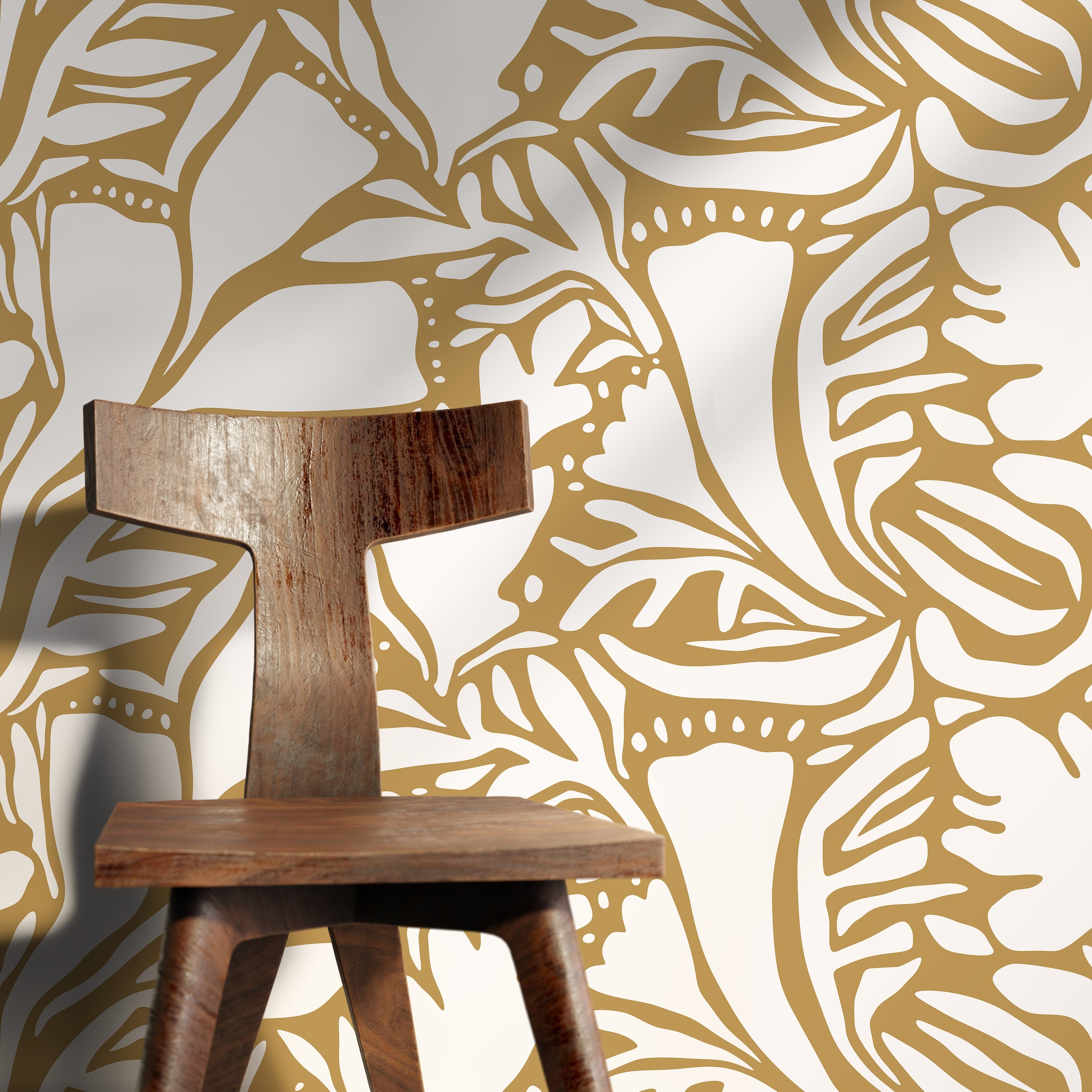 Abstract Wallpaper With A Flowing Botanical Motif In Yellow - D642