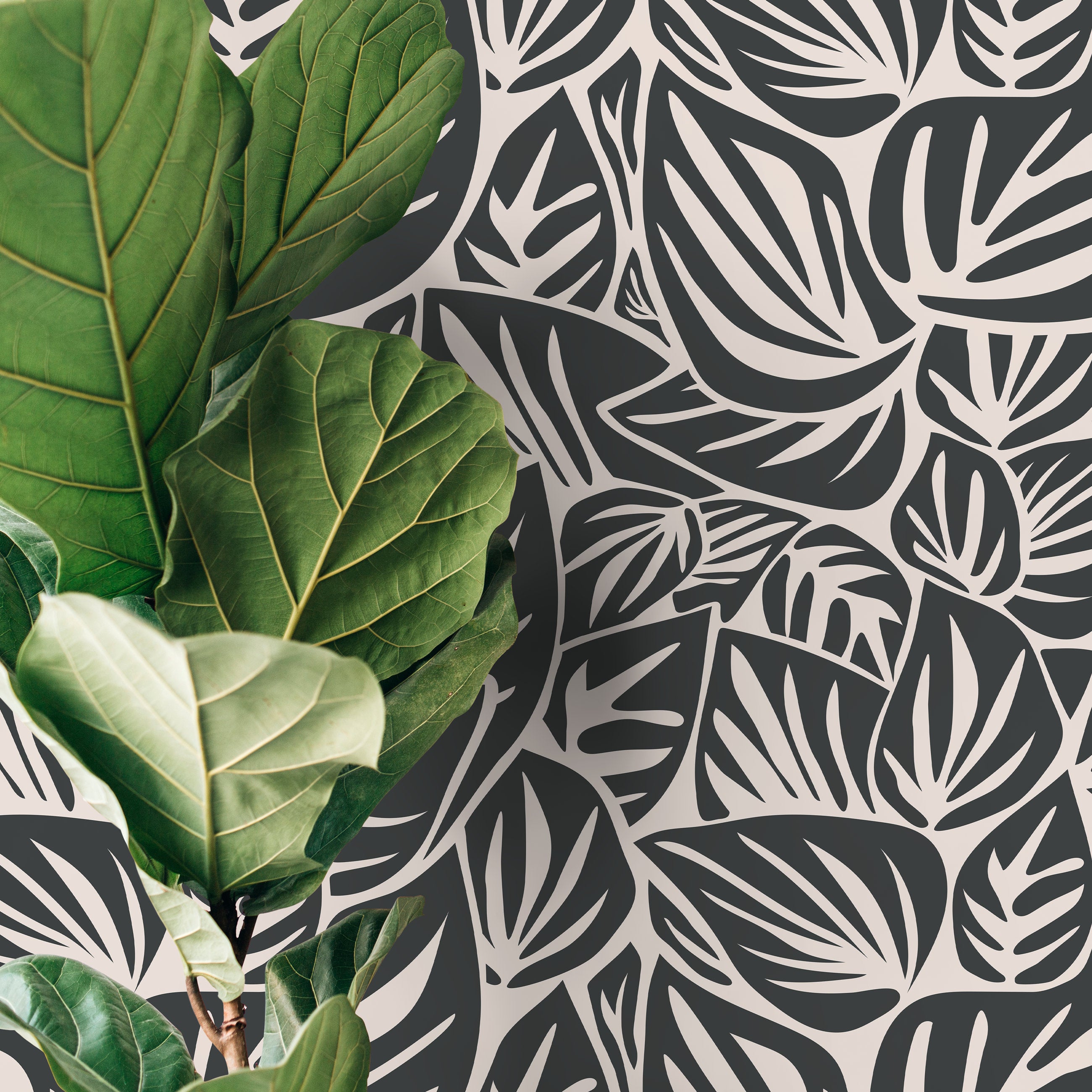 Leaf Wallpaper With An Abstract Motif In Gray And Beige - D649