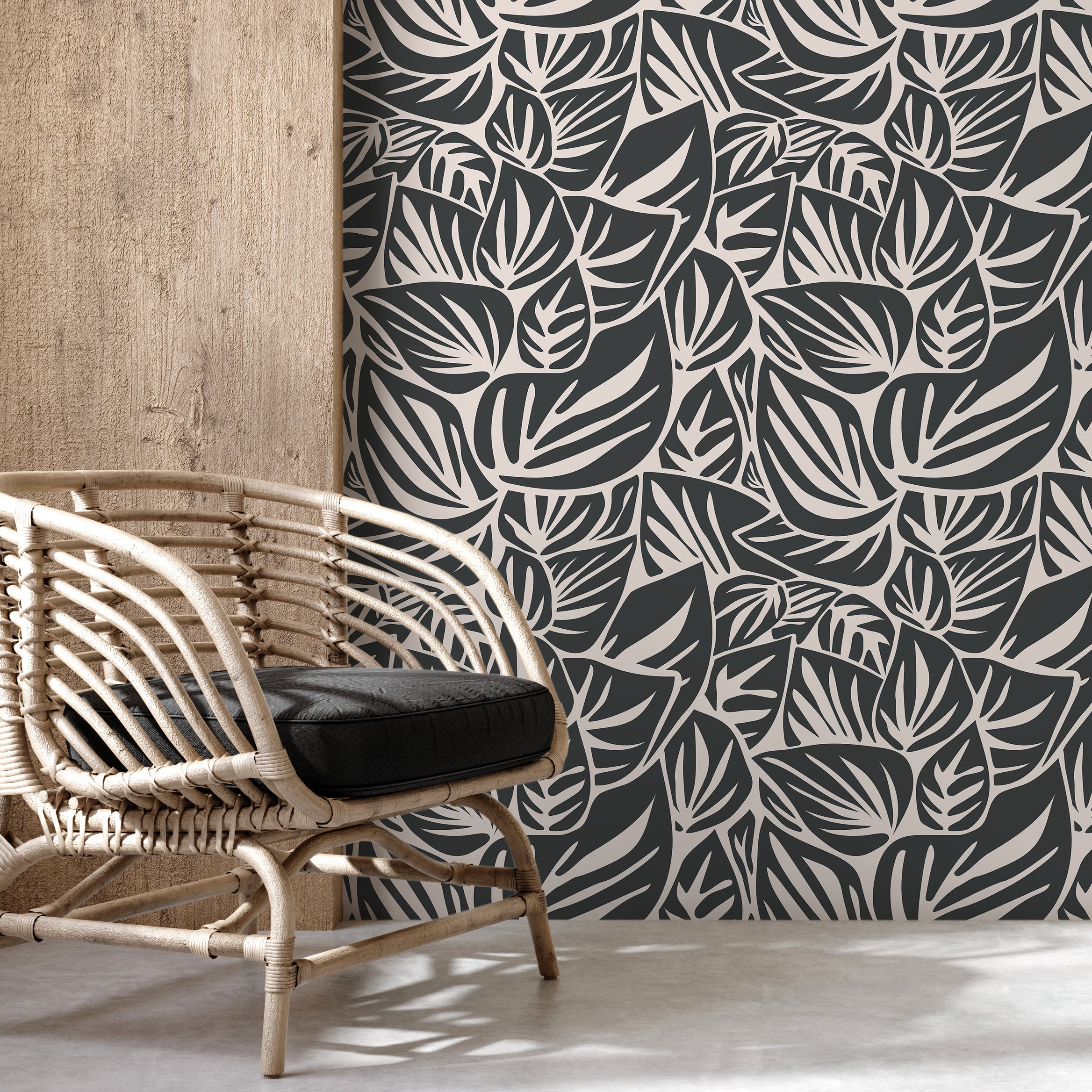 Leaf Wallpaper With An Abstract Motif In Gray And Beige - D649