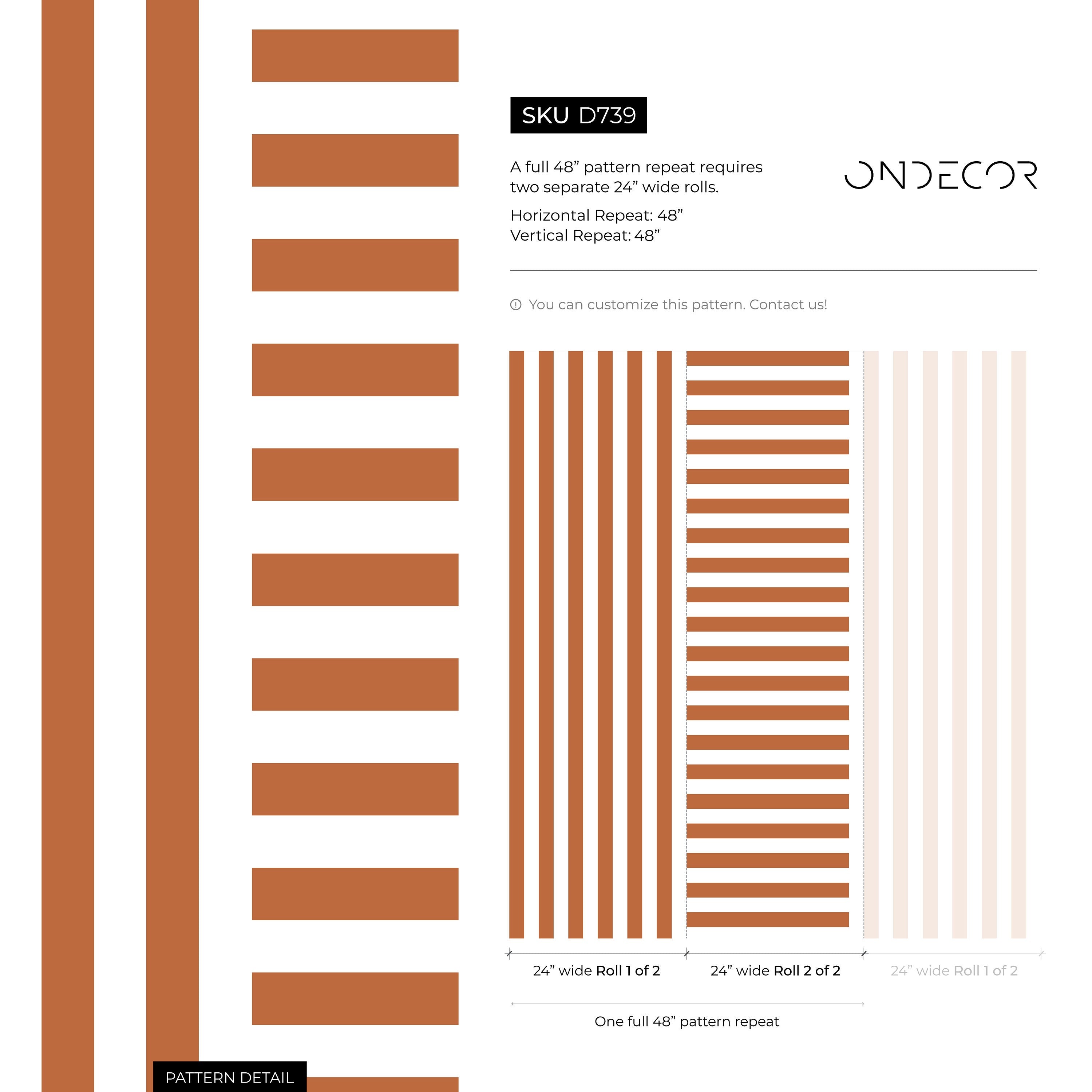 Geometric Wallpaper With Bold Alternating Stripes In Terracotta And White - D739