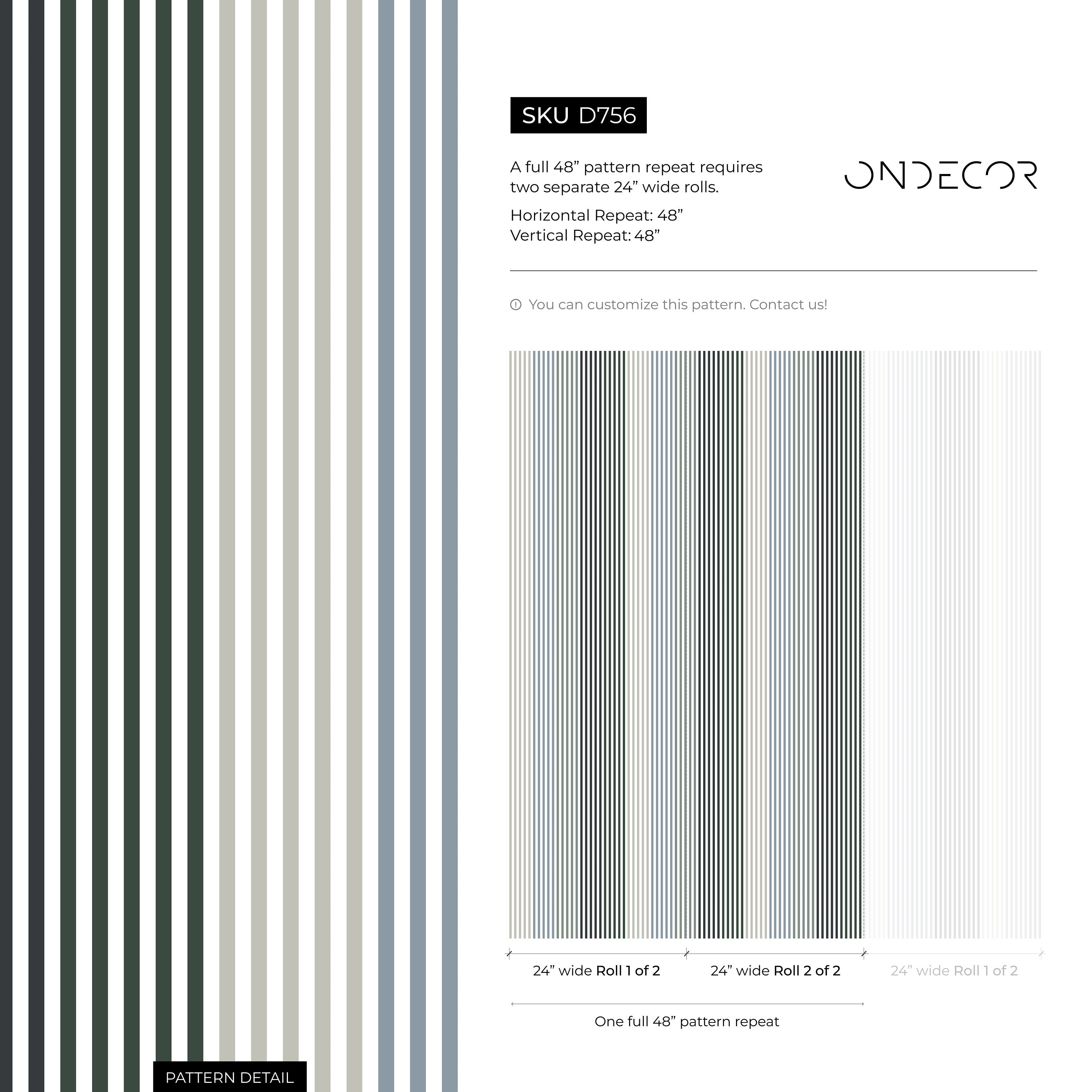 Striped Wallpaper With A Modern Geometric Motif In Green, Blue, And Grey - D756