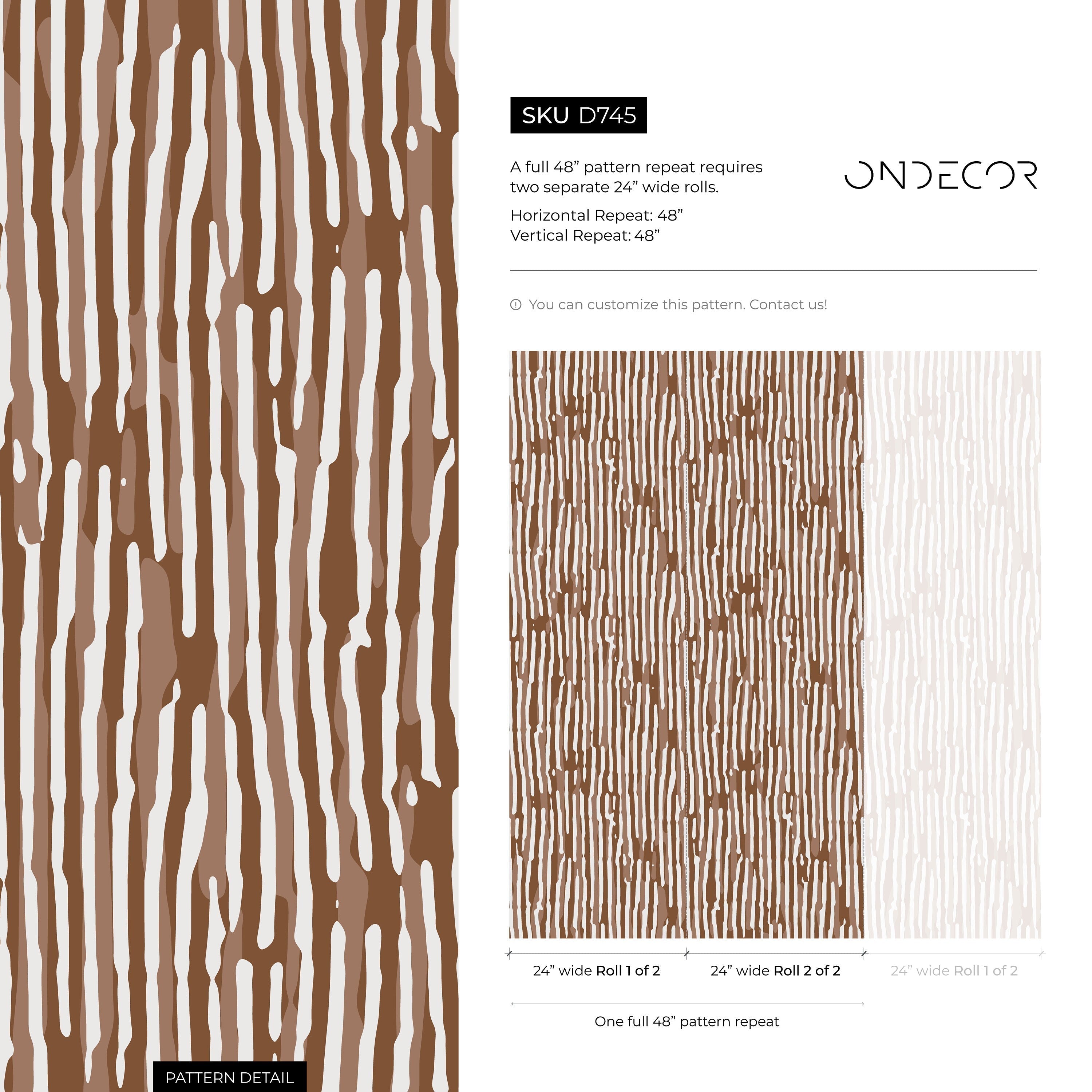 Abstract Wallpaper With Organic Wavy Stripes In Brown And White - D745