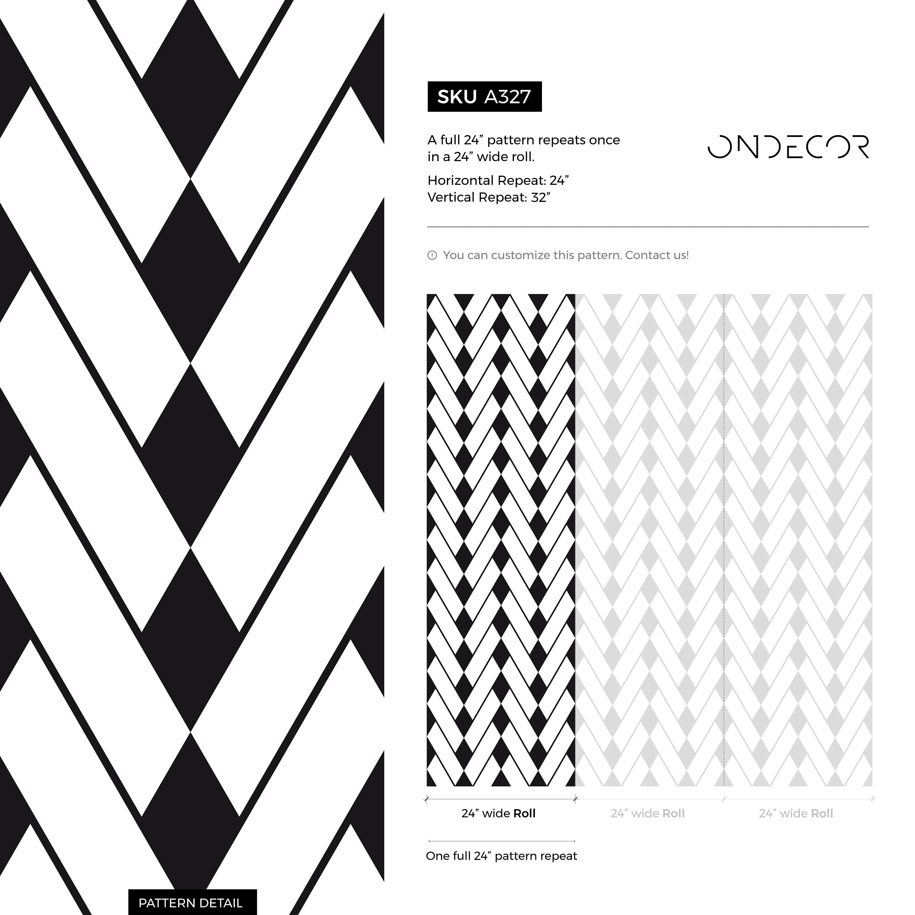 Geometric Wallpaper With A Diamond Chevron Motif In Black And White - A327