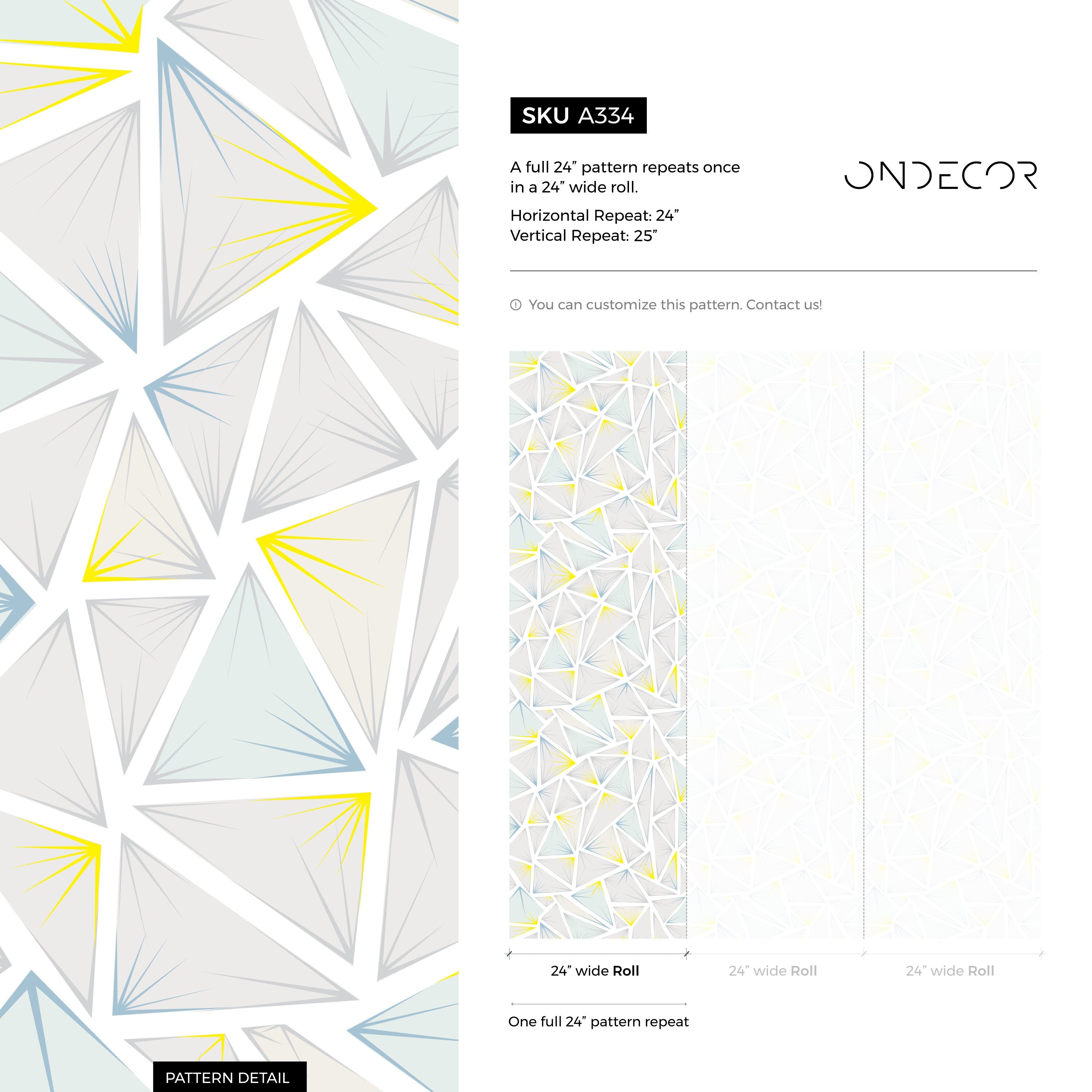 Geometric Wallpaper With A Prismatic Triangle Motif In Grey, Blue, And Yellow - A334