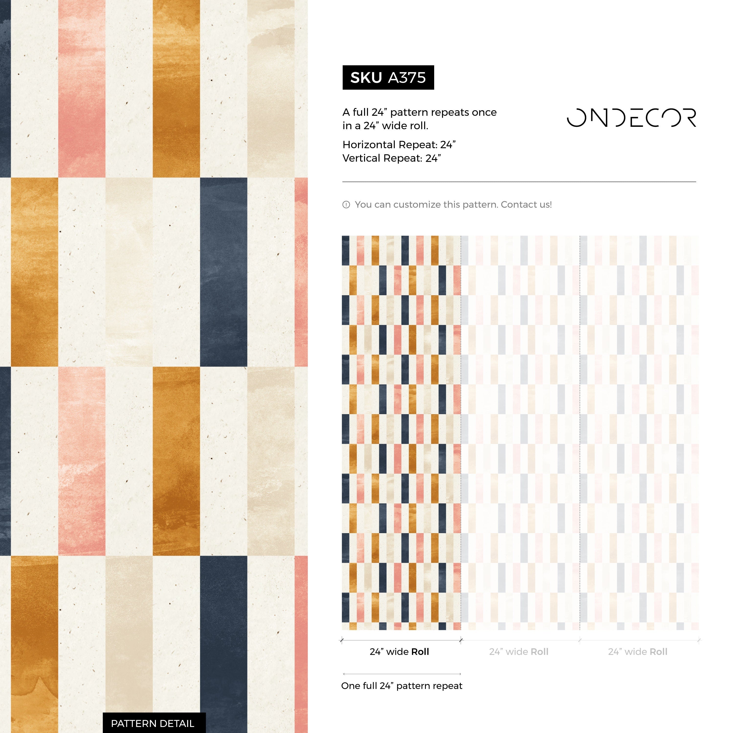 Geometric Wallpaper With A Rectangular Block Pattern In Blue, Pink, And Gold - A375