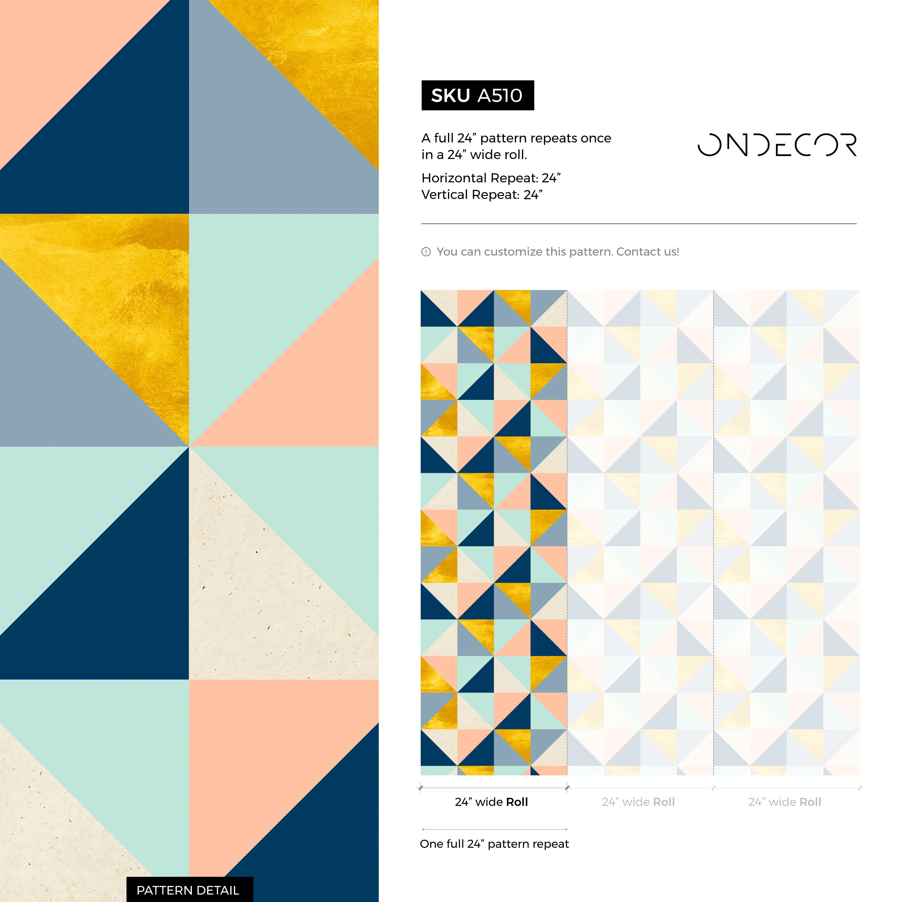 Geometric Wallpaper With A Modern Triangle Motif In Blue, Gold, And Pink - A510