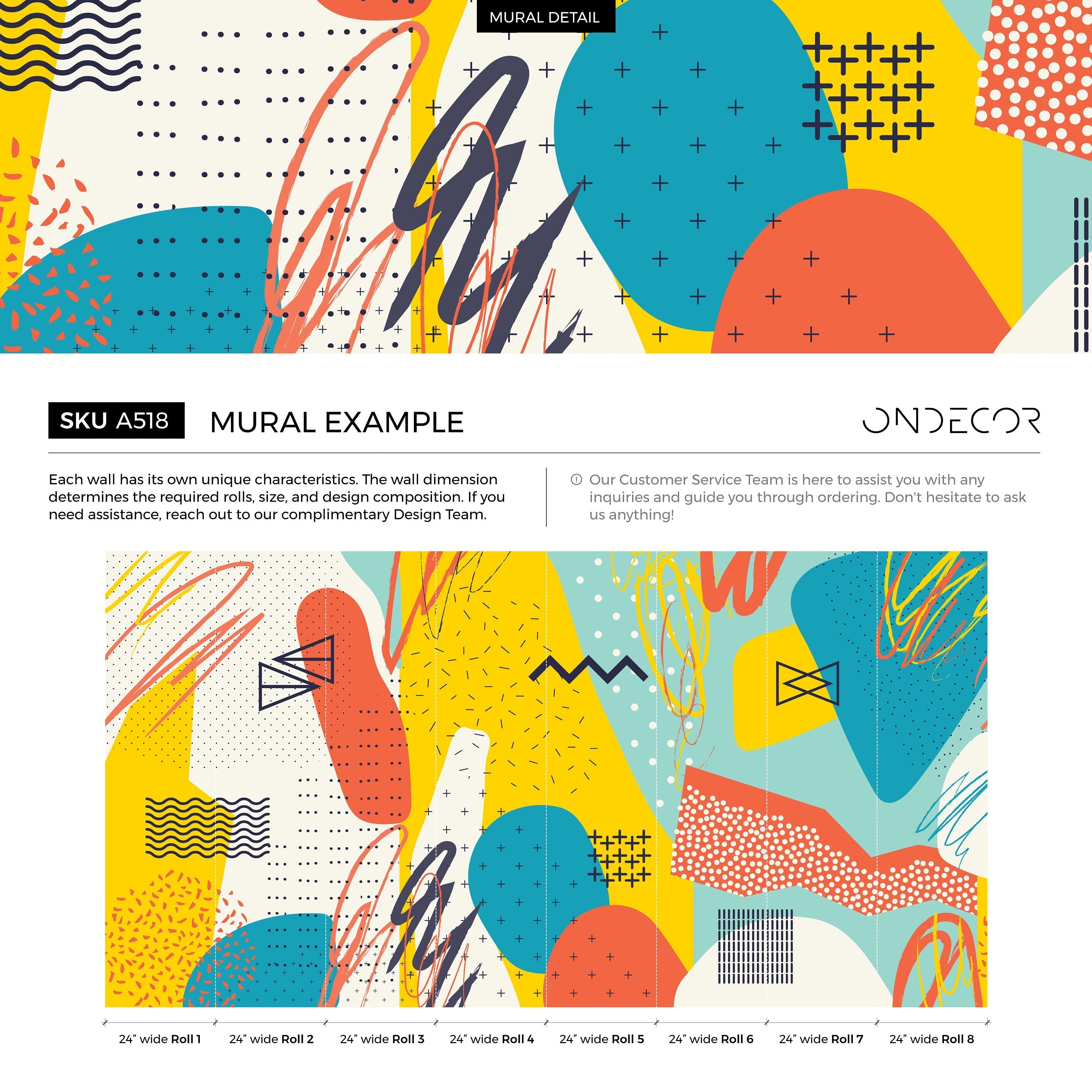 Abstract Wallpaper With Pop Art Motifs In Yellow, Teal, And Orange - A518