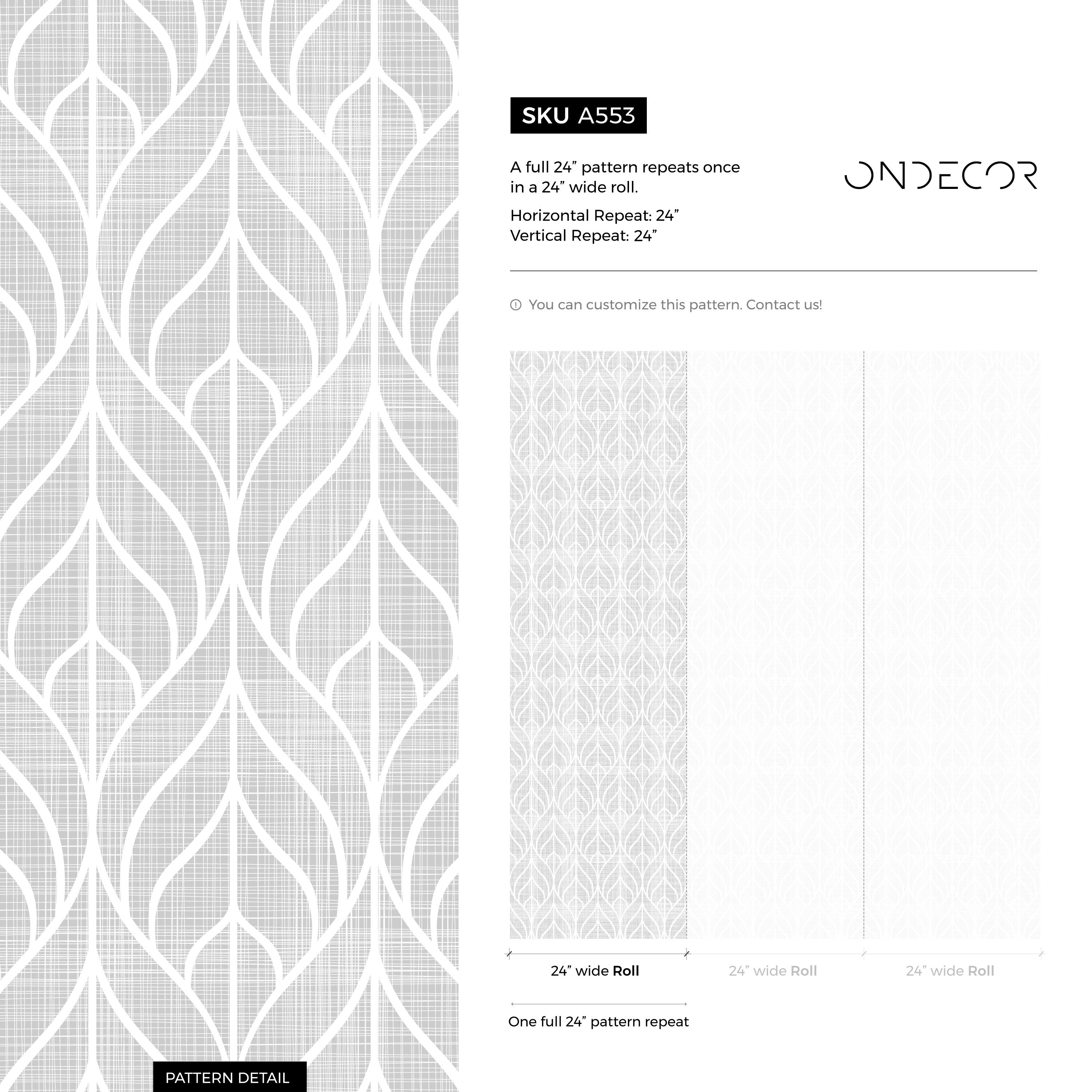 Geometric Wallpaper With A Stylized Leaf Motif In Gray And White - A553