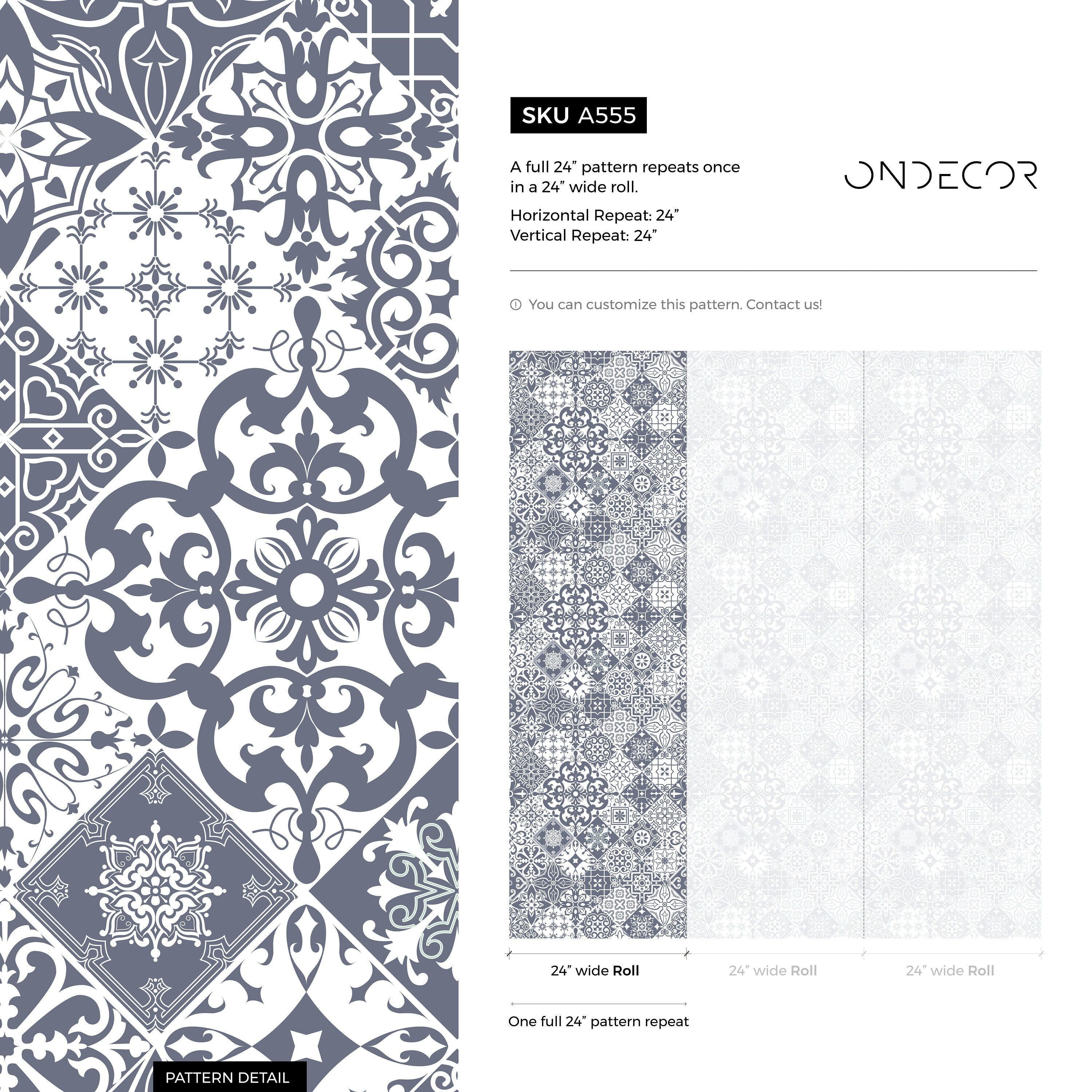 Tile Wallpaper With A Portuguese Azulejos Motif In Slate Blue - A555