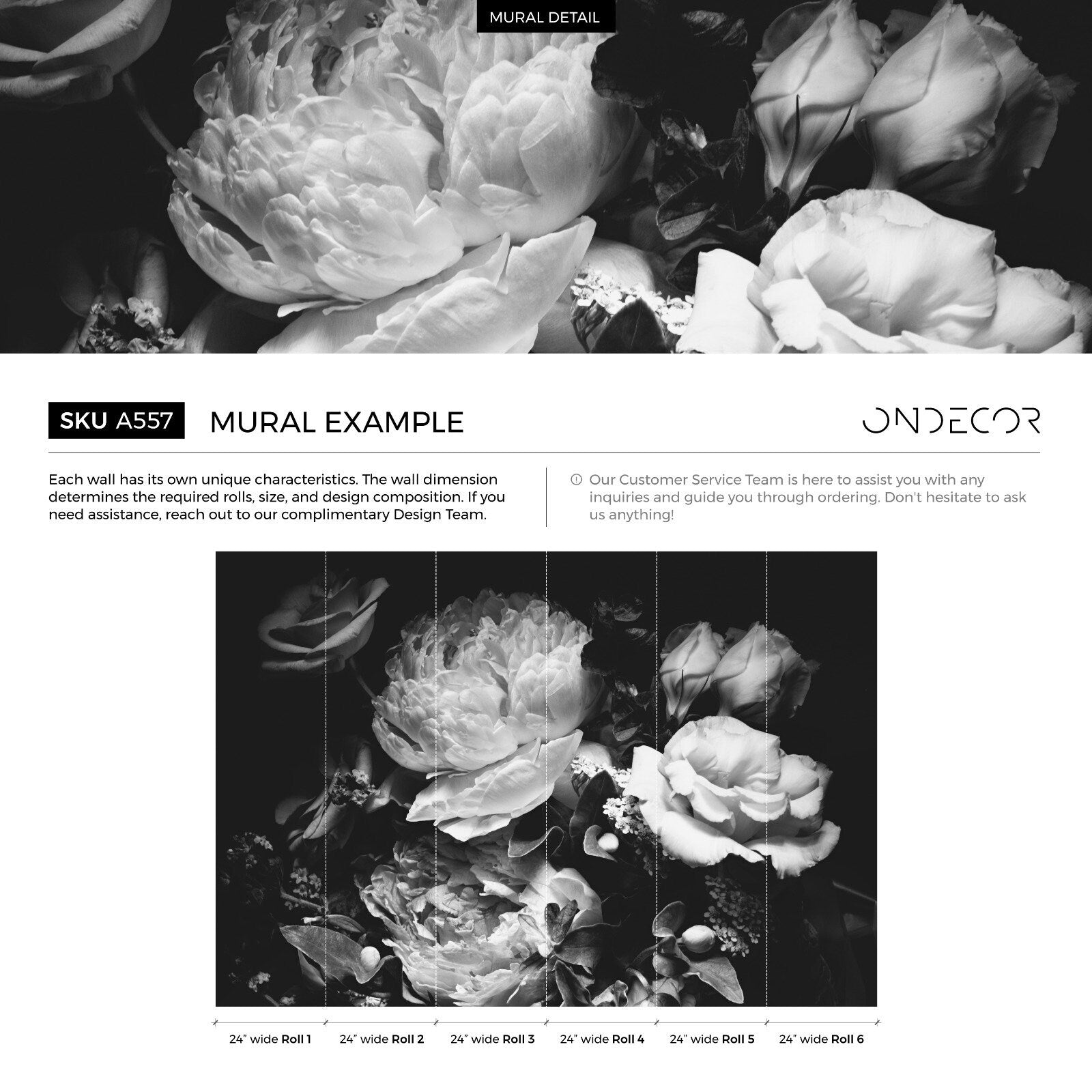 Floral Wallpaper With A Dramatic Peony Bouquet In Black And White - A557