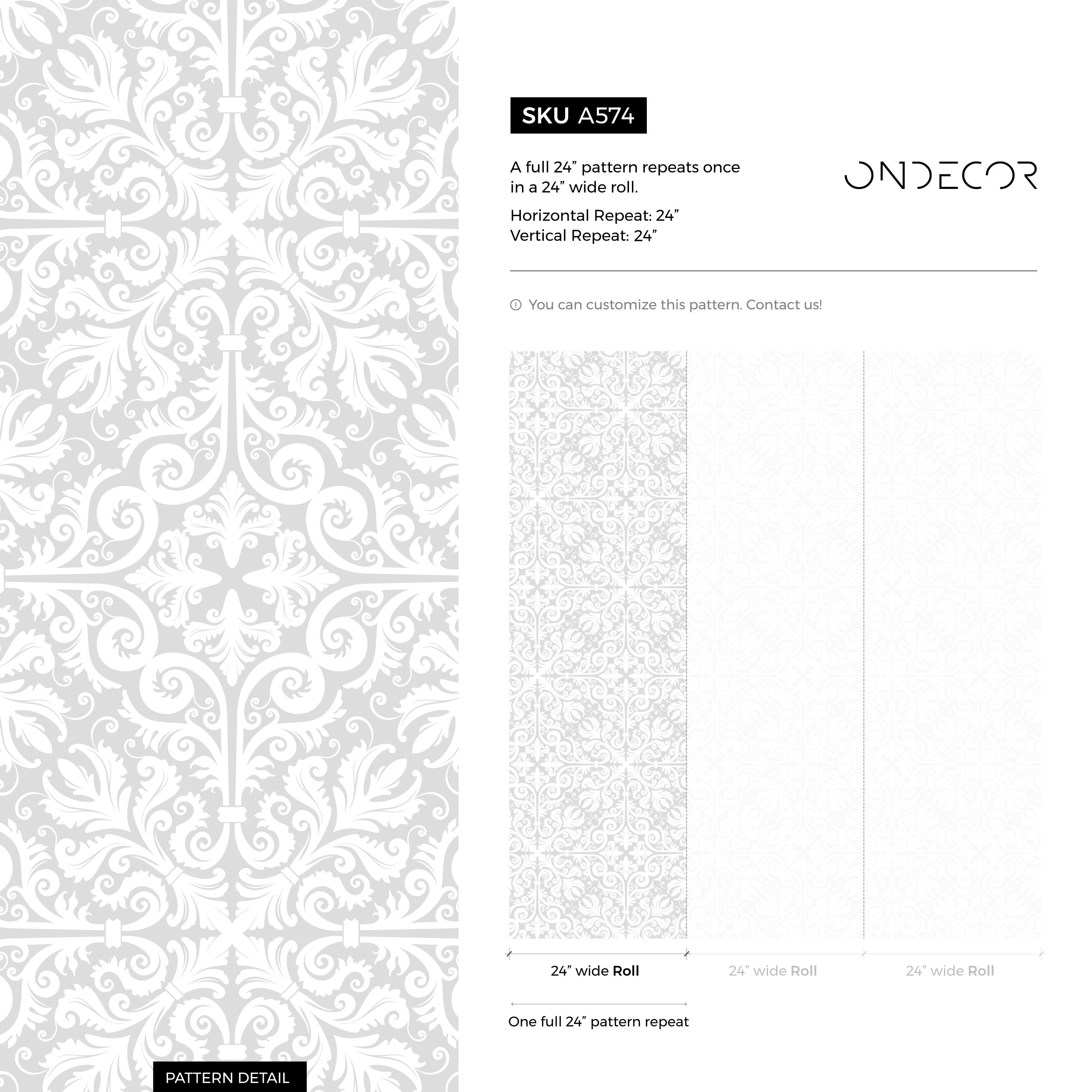 Victorian Wallpaper With An Ornate Damask Motif In Gray And White - A574