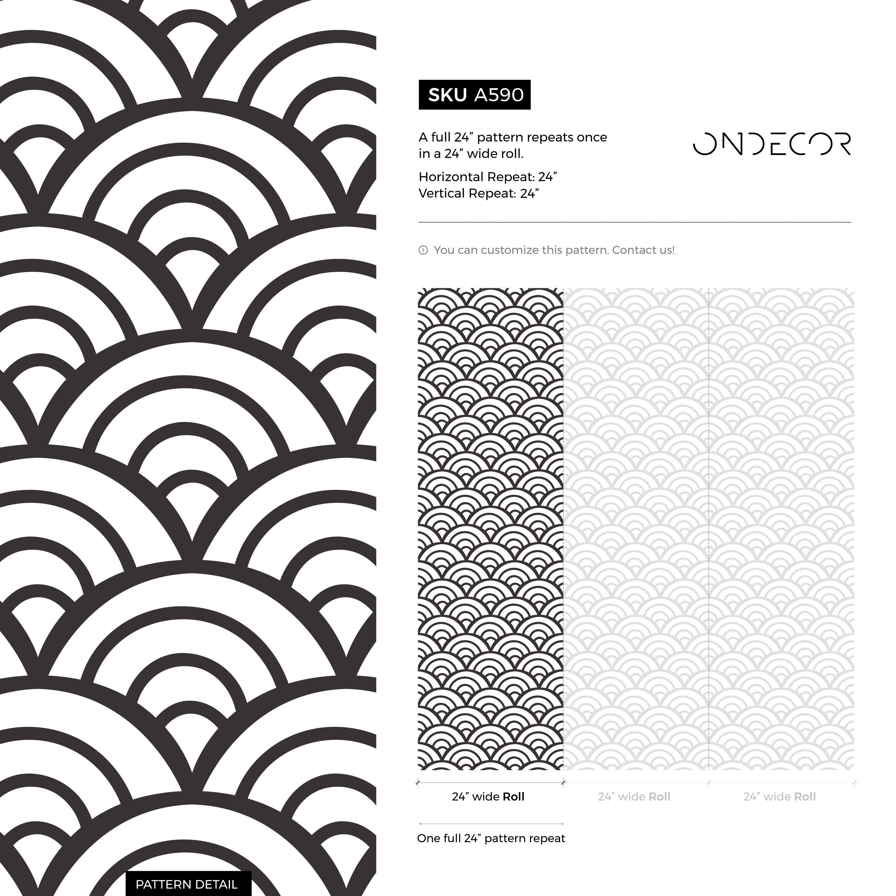 Geometric Wallpaper With A Japanese Wave Pattern In Black And White - A590