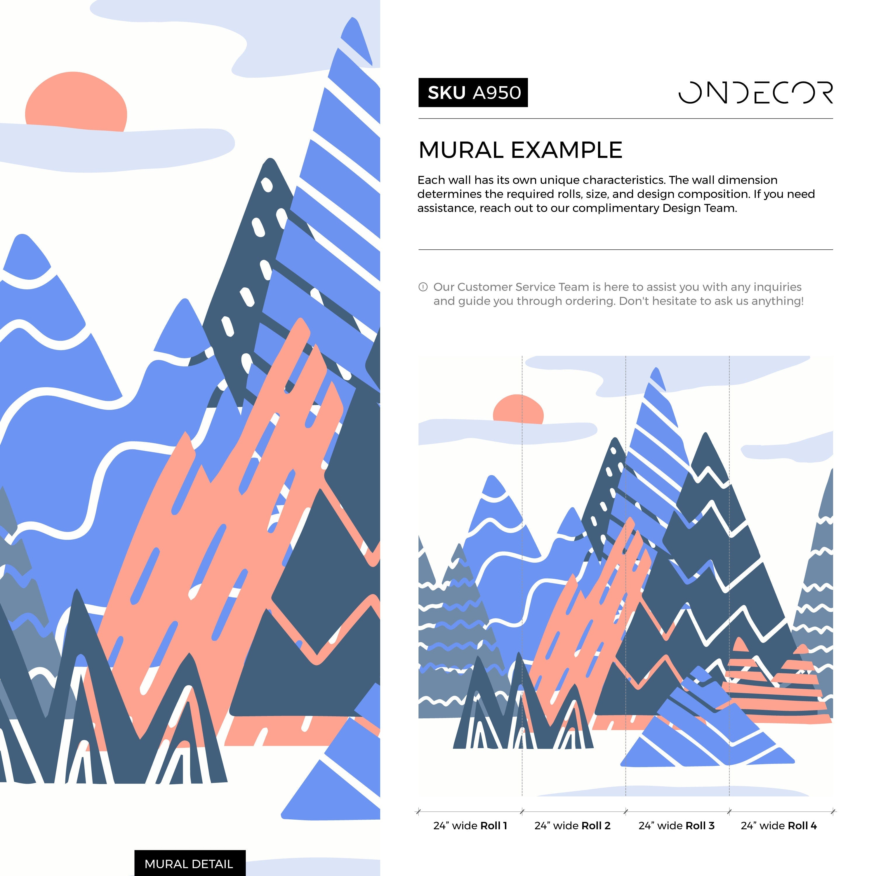 Abstract Wallpaper With A Stylized Mountain Range In Blue, Coral, And Navy - A950