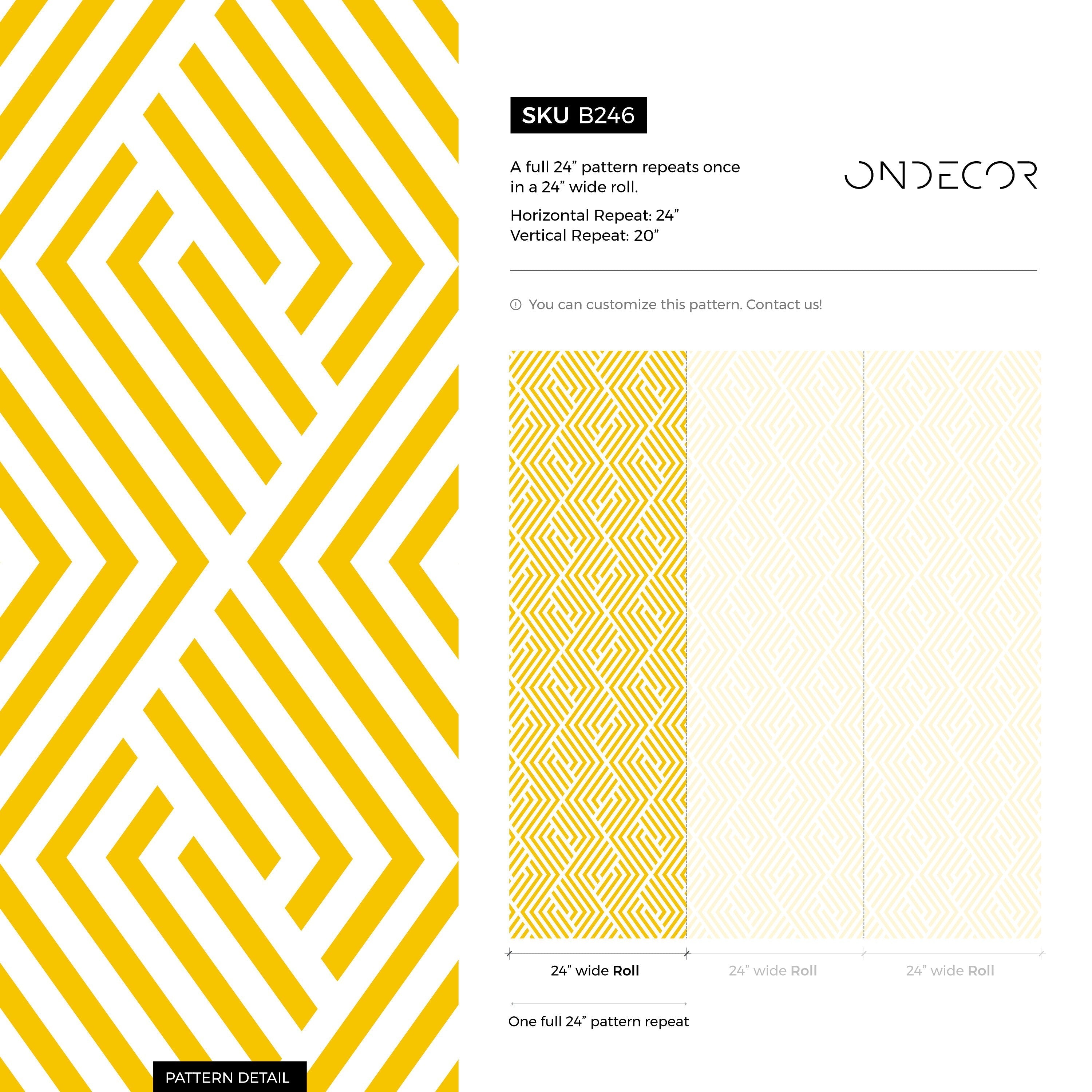 Geometric Wallpaper With A Minimalist Maze Motif In Yellow - B246