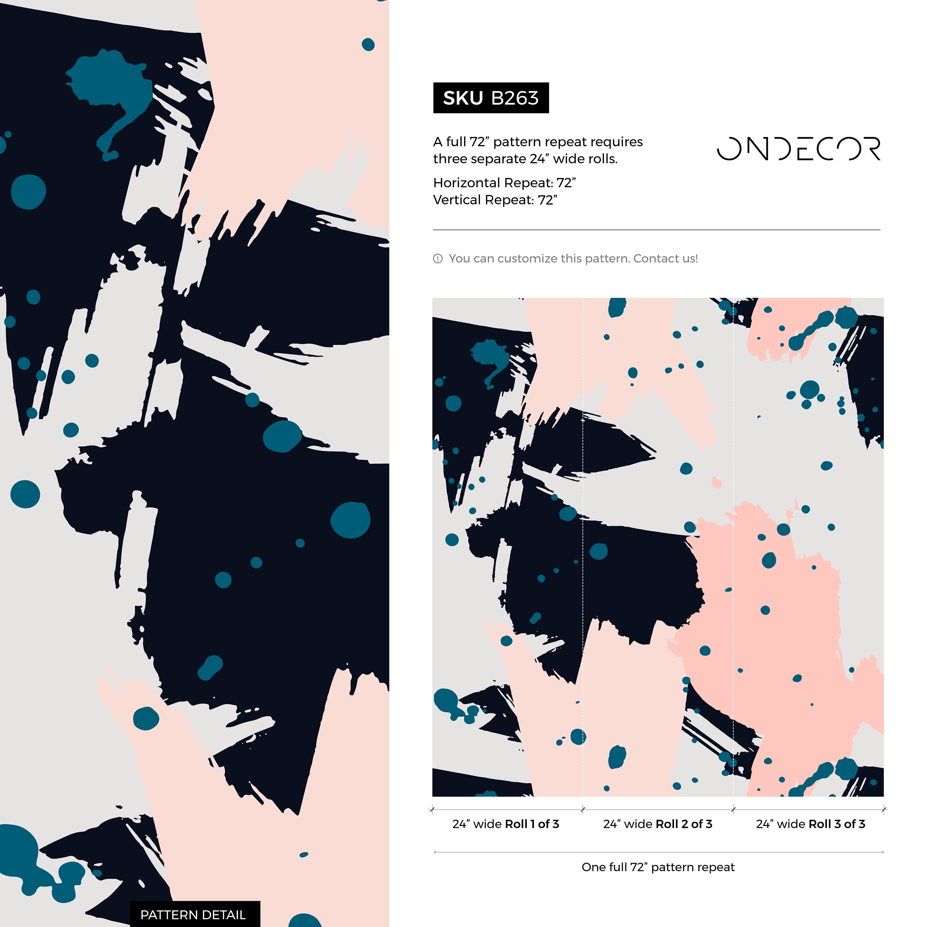 Abstract Wallpaper With Artistic Brush Strokes In Pink, Navy, And Teal - B263