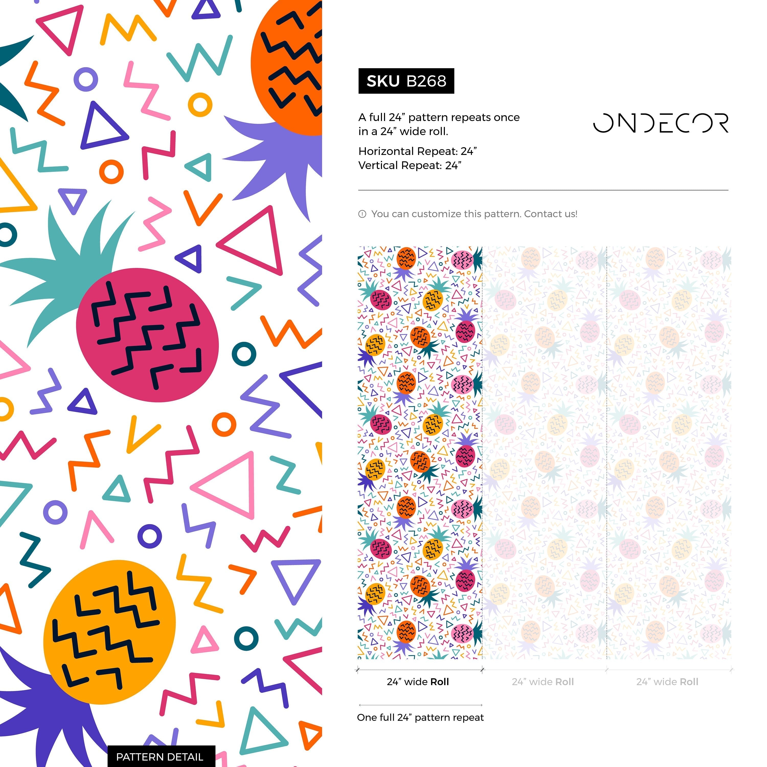 Pineapple Wallpaper With Geometric Shapes In Pink, Orange, And Teal - B268