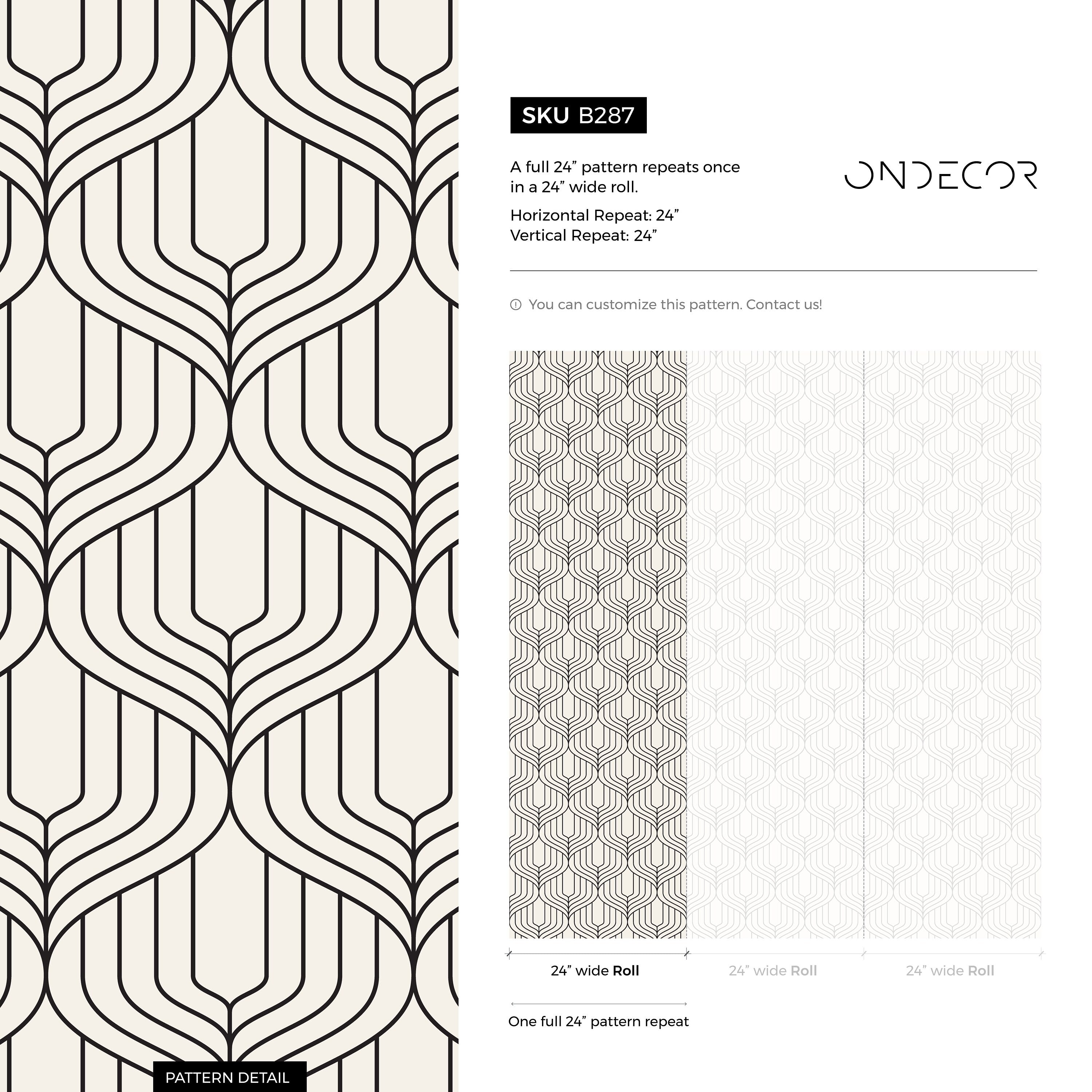 Art Deco Wallpaper With Rhythmic Interlocking Lines In Black And Cream - B287