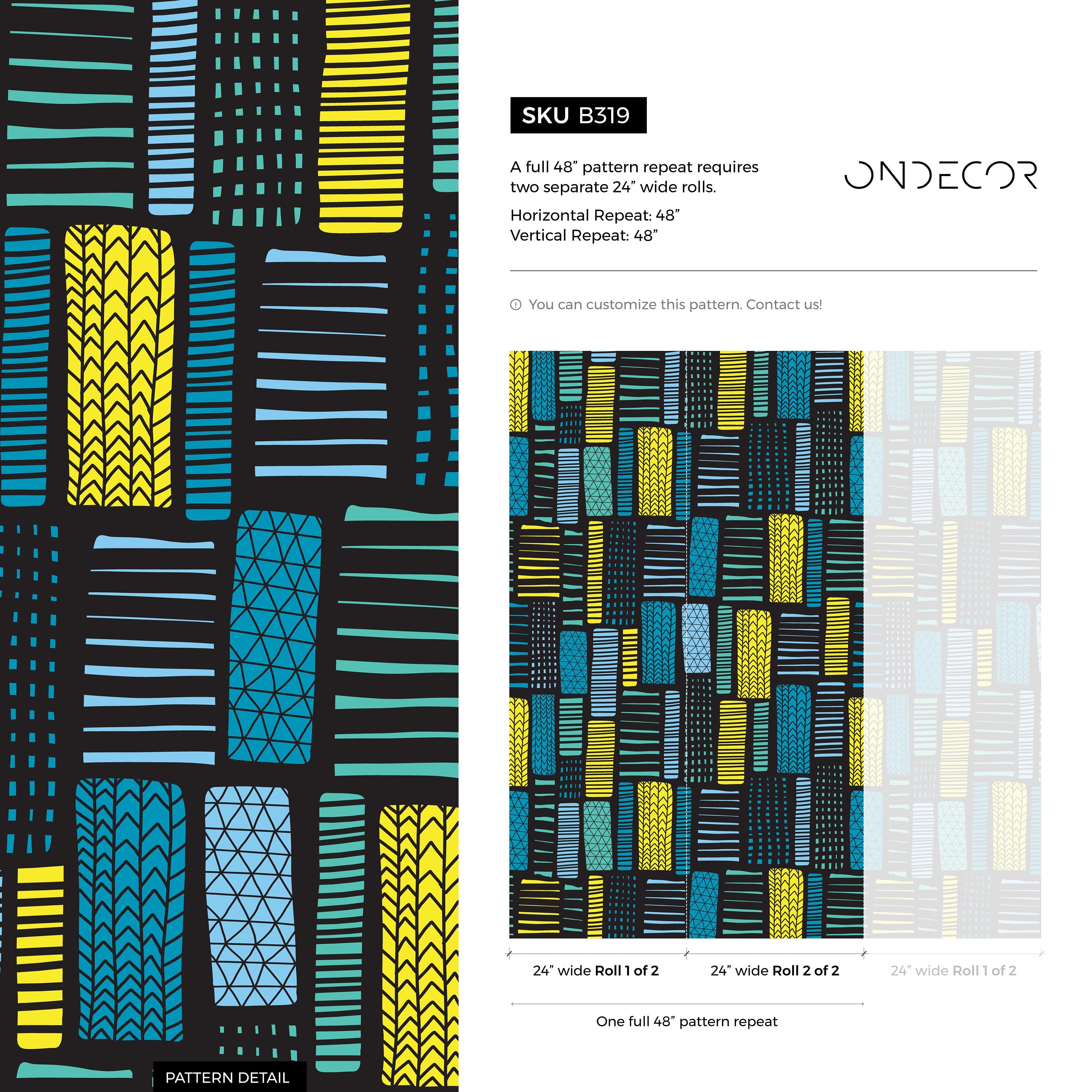Geometric Wallpaper With Abstract Tribal Blocks In Yellow, Blue, And Teal - B319