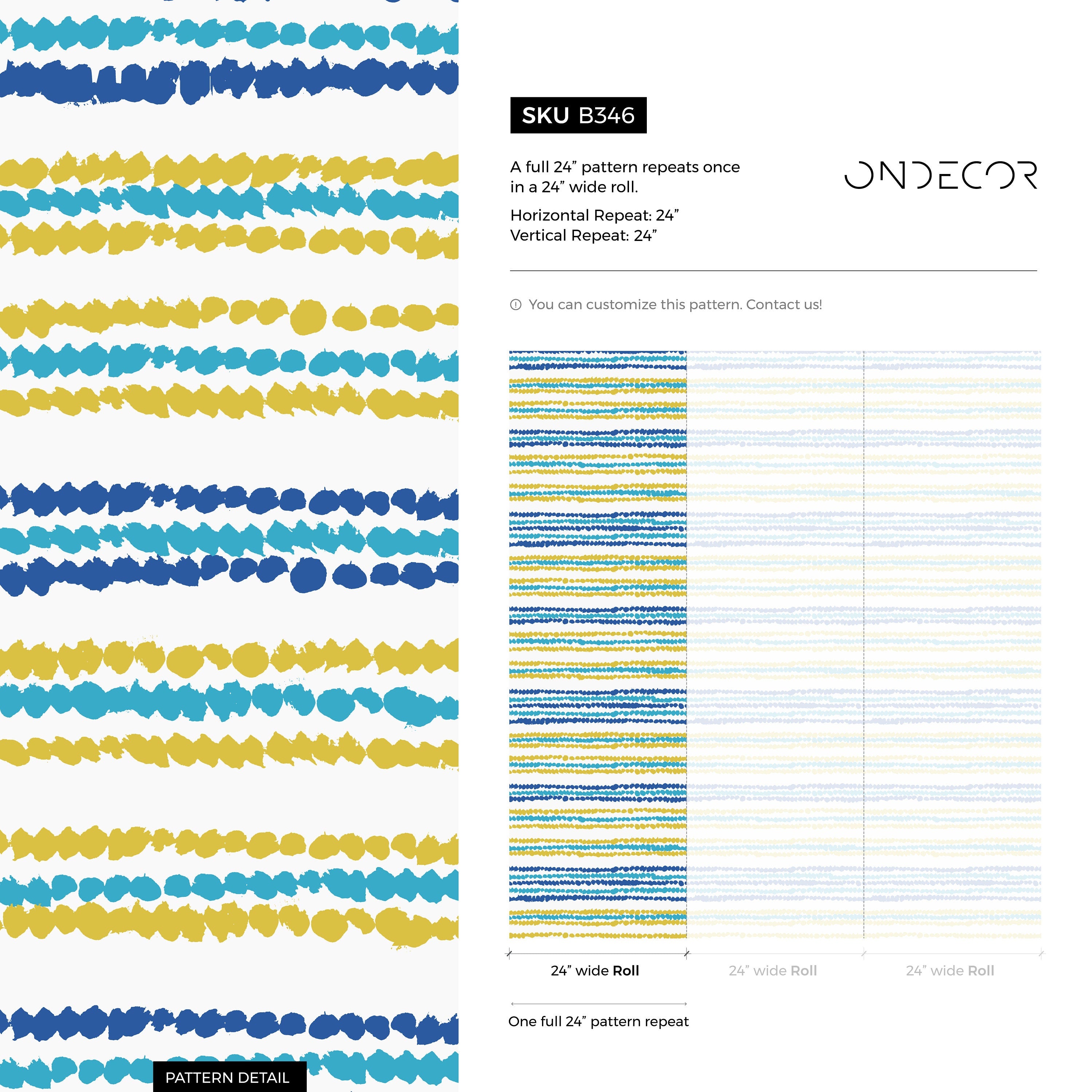 Abstract Wallpaper With Painted Dot Stripes In Blue, Yellow, And Teal - B346