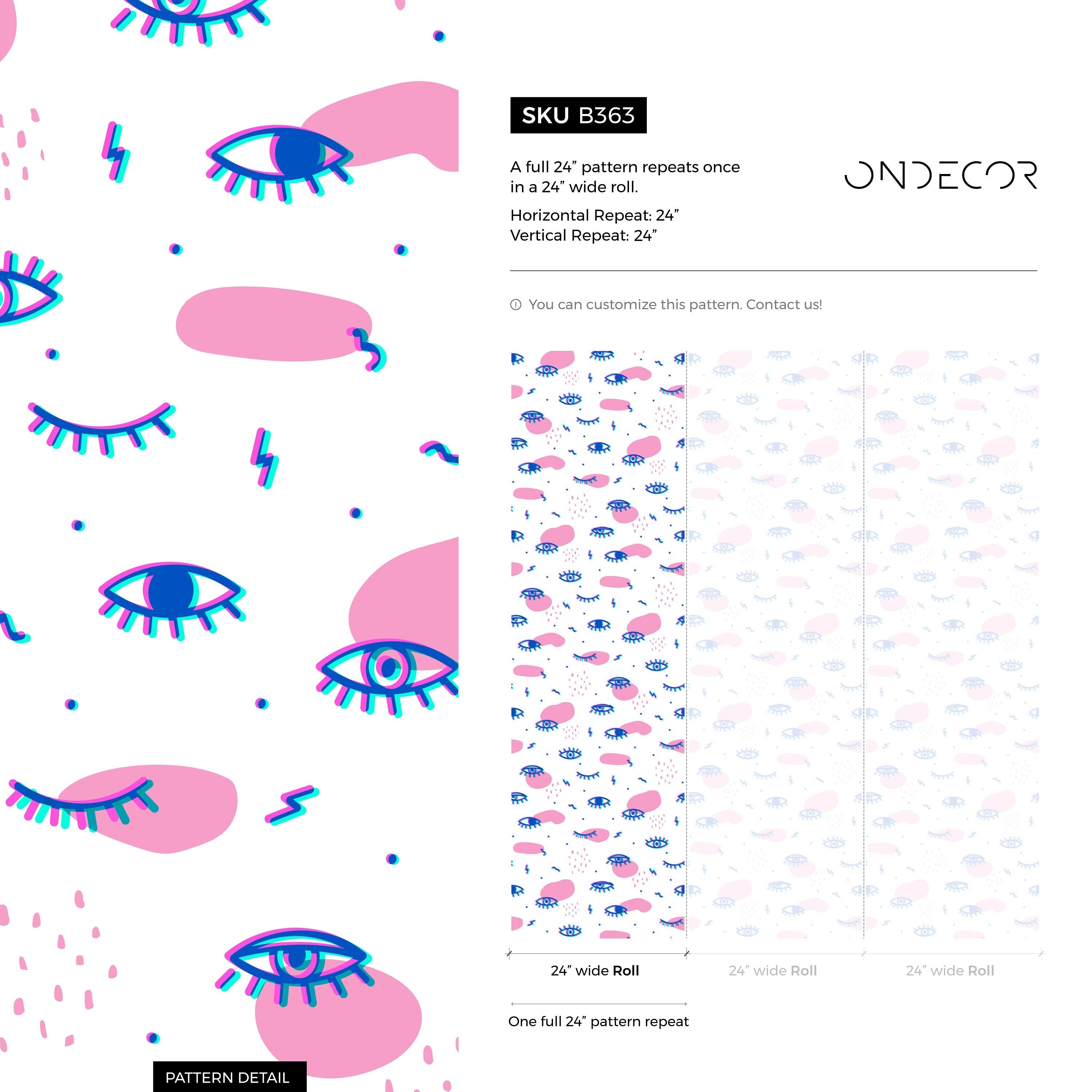 Abstract Wallpaper With A Funky Eye Motif In Pink, Blue, And Teal - B363