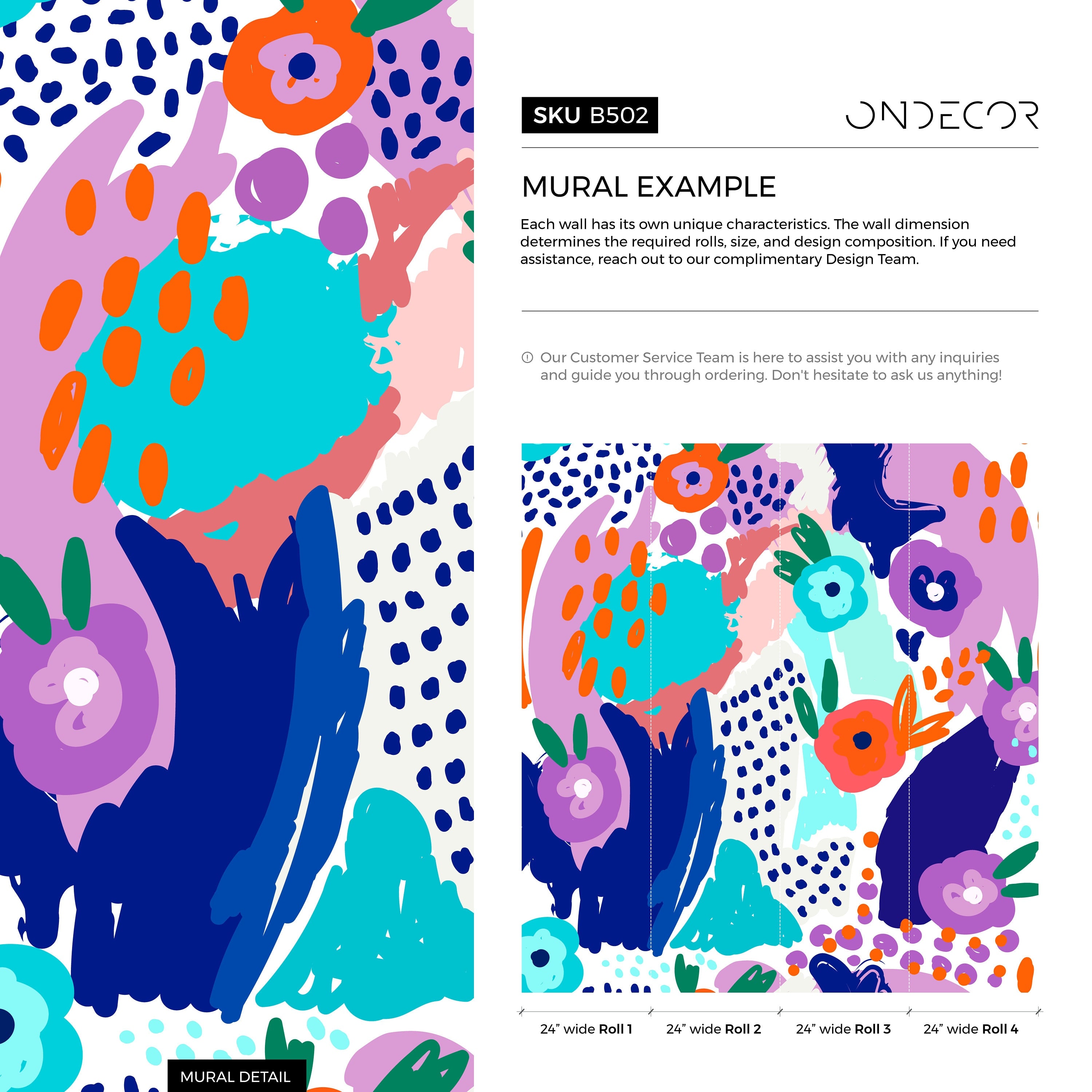 Abstract Wallpaper With Bold Floral And Organic Shapes In Blue, Purple, And Orange - B502