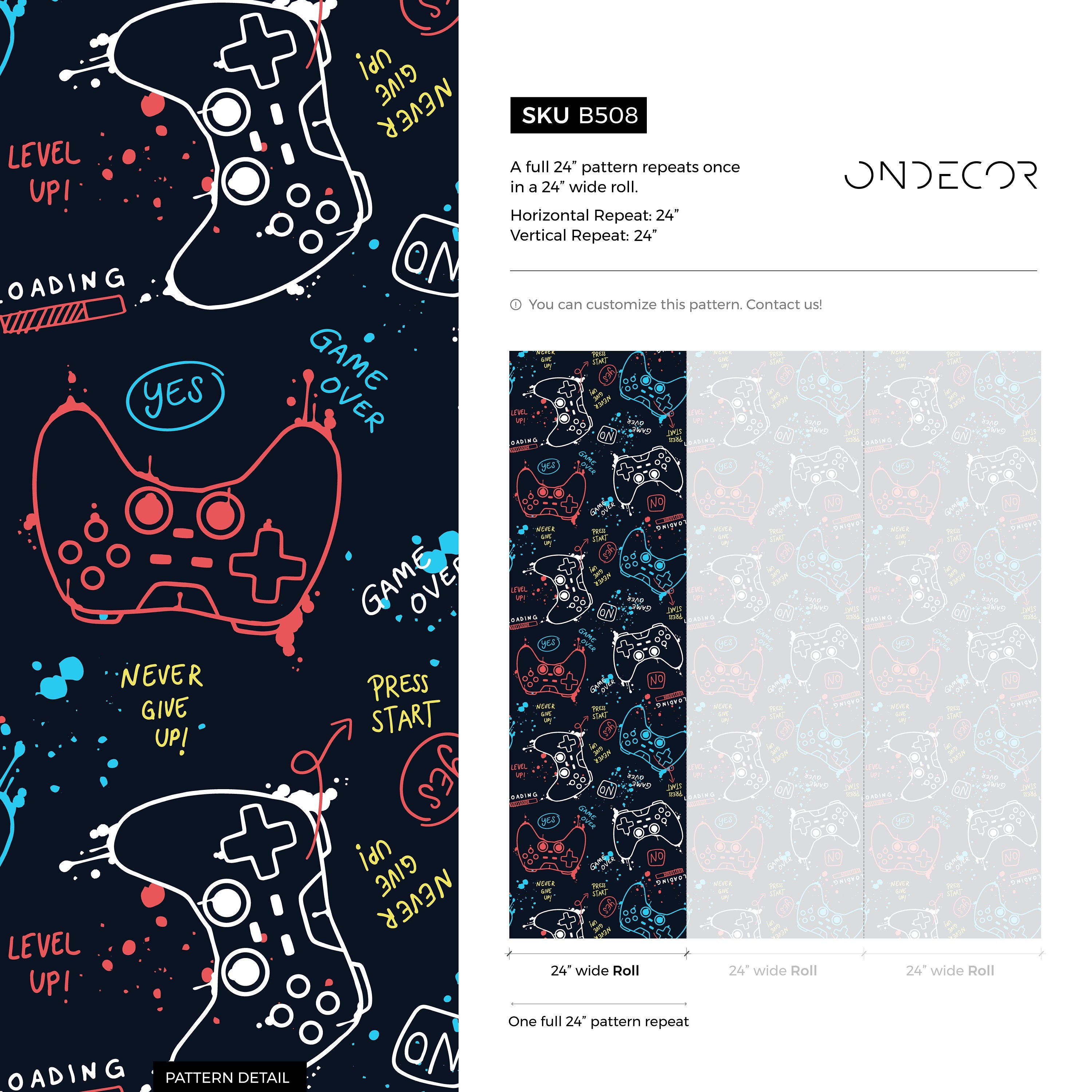 Gamer Wallpaper With A Sketchy Game Controller Motif In Blue, Red, And White - B508