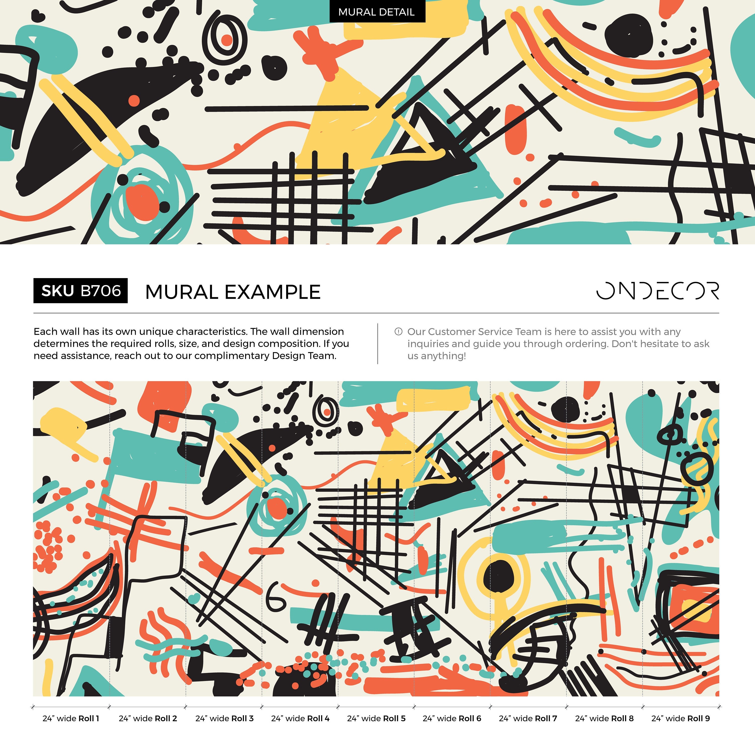 Abstract Wallpaper With Graphic Lines And Shapes In Black, Teal, And Yellow - B706
