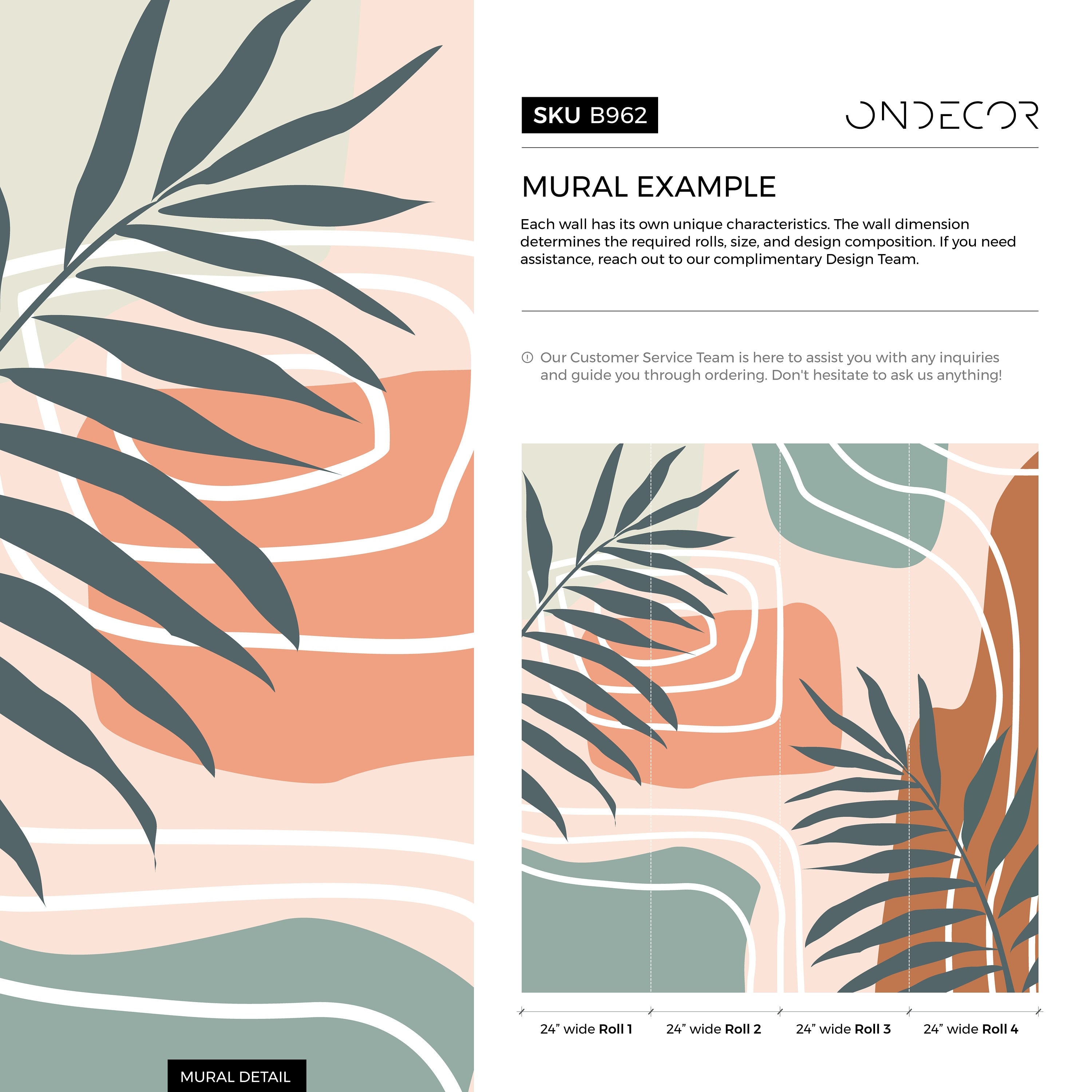 Abstract Wallpaper With A Palm Leaf In Terracotta, Sage, And Charcoal - B962