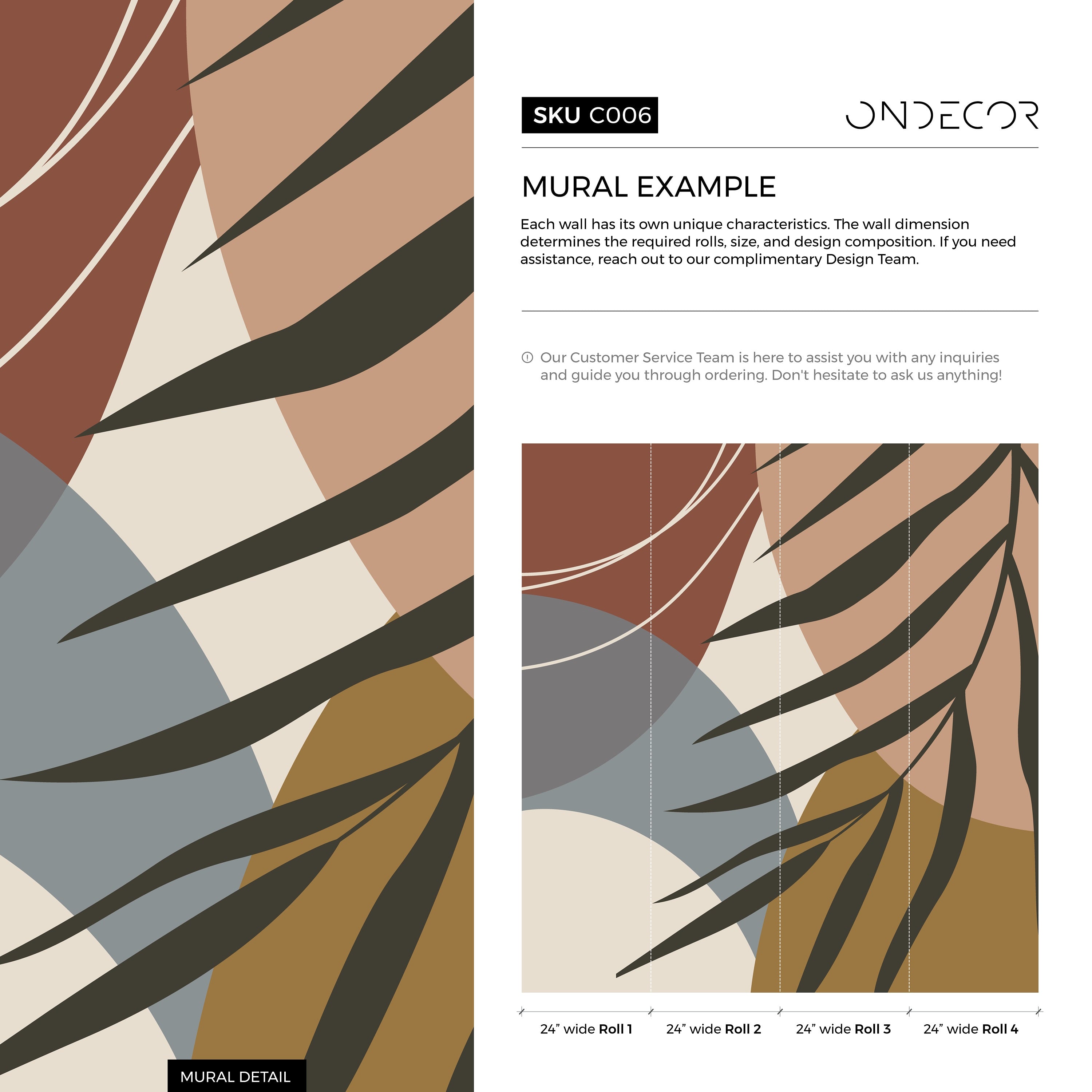 Abstract Wallpaper With A Tropical Leaf Motif In Terracotta, Blue, And Brown - C006