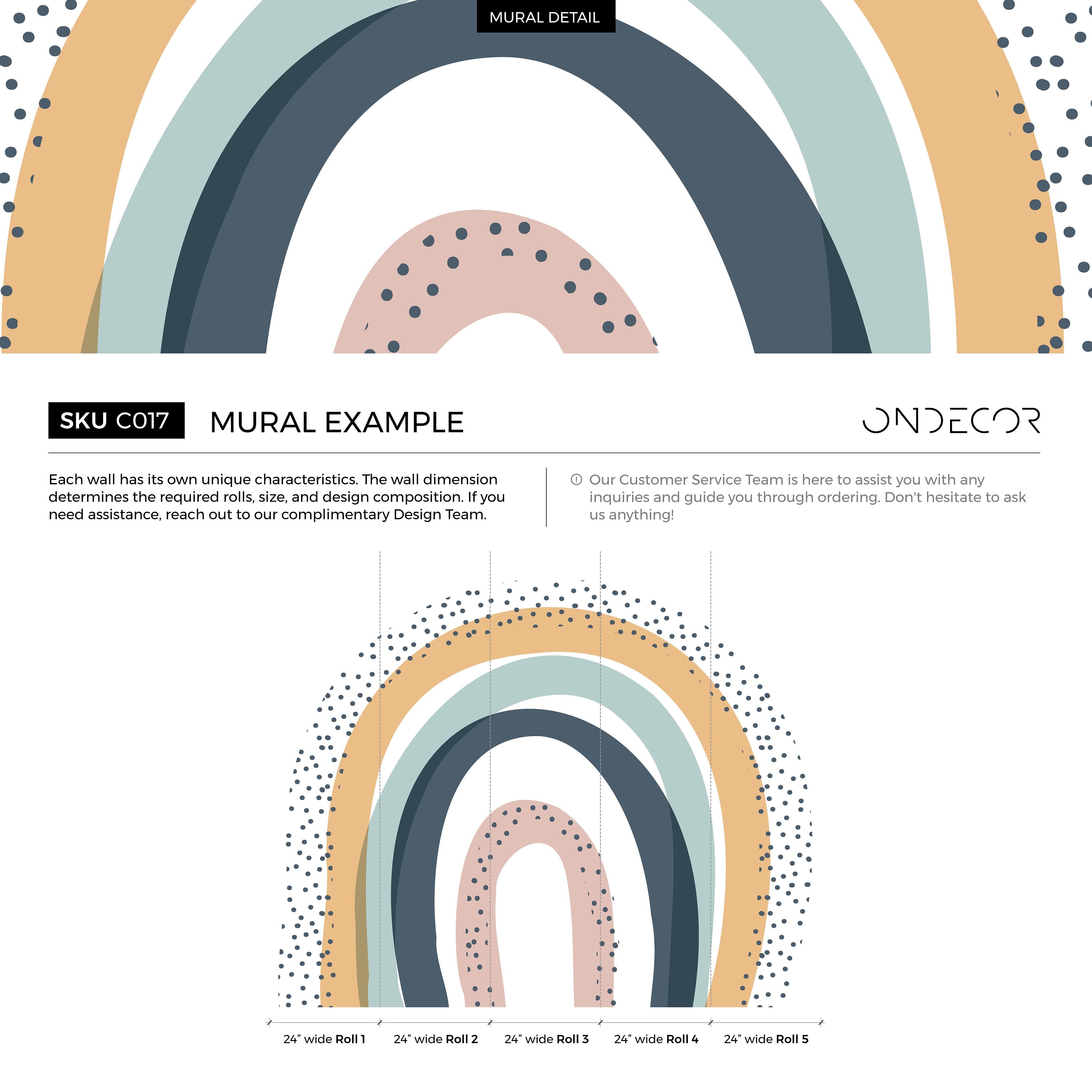 Abstract Wallpaper With A Dotted Rainbow Arch In Pink, Blue, And Ochre - C017