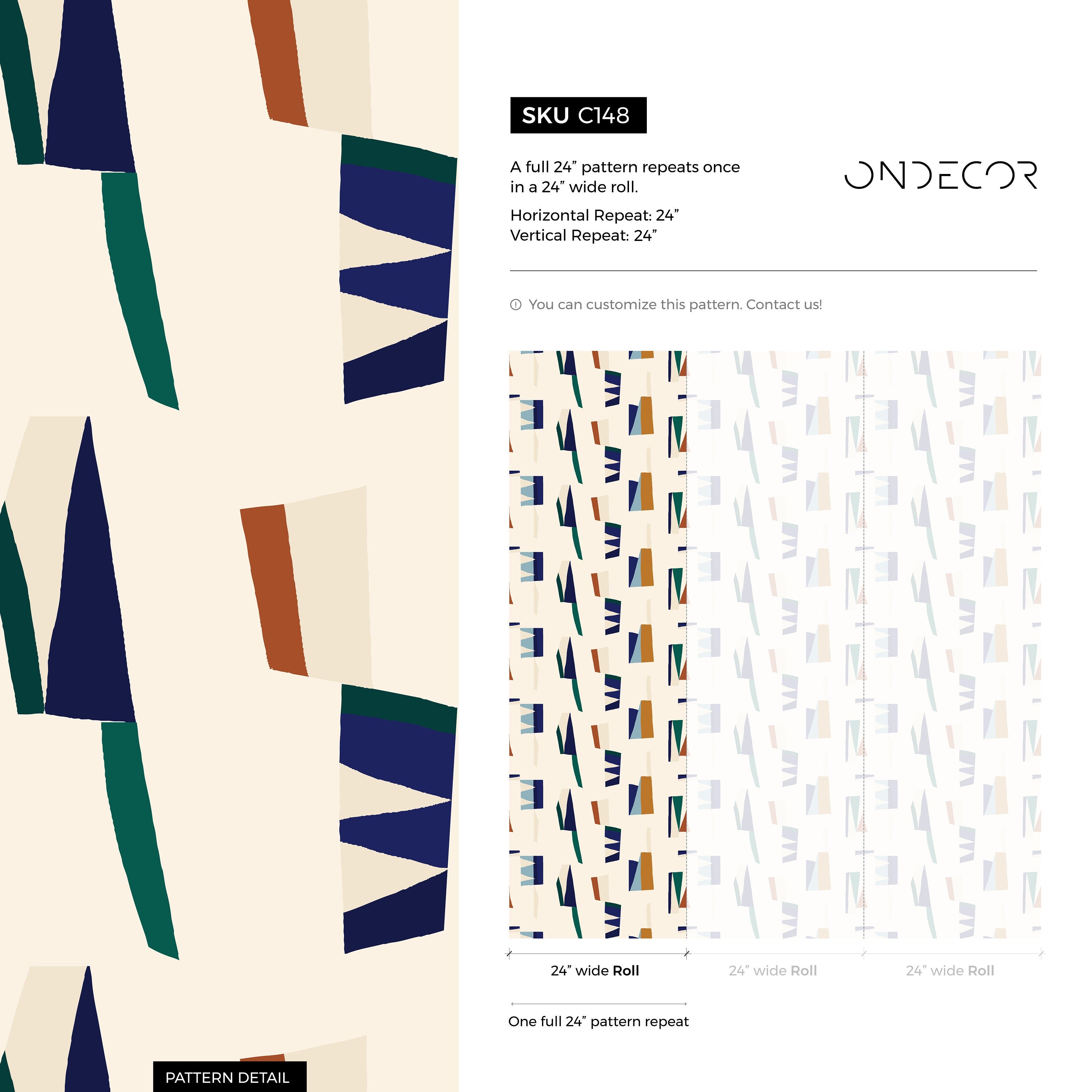 Abstract Wallpaper With Mid-century Geometric Shapes In Blue, Green, And Orange - C148