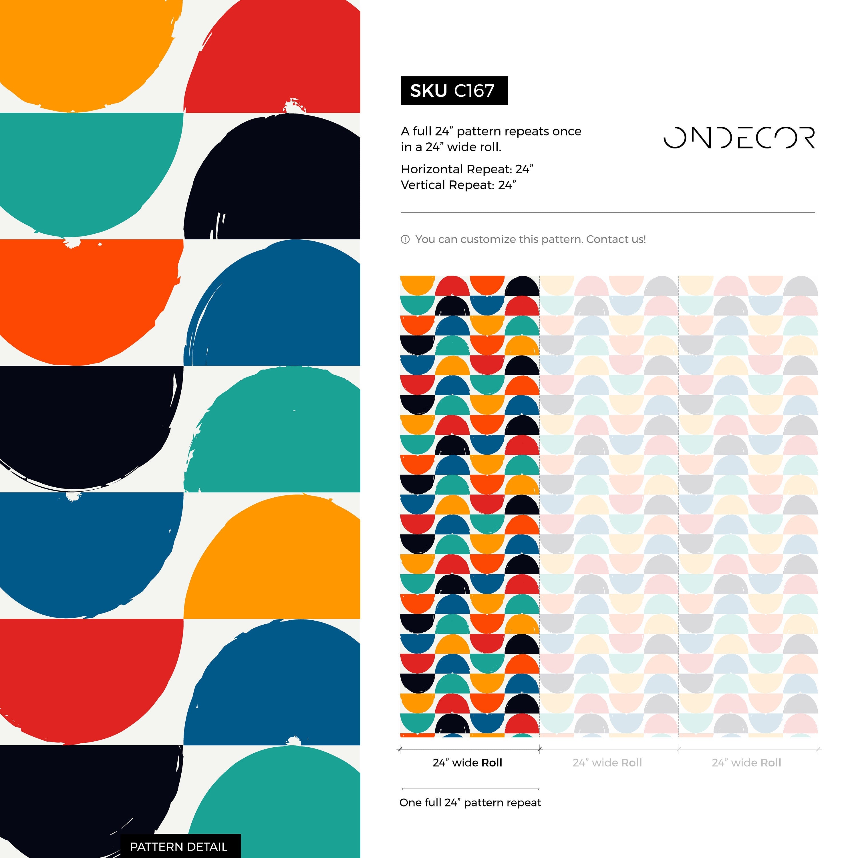 Geometric Wallpaper Featuring Colorful Half-moon Shapes In Red, Orange, And Blue - C167