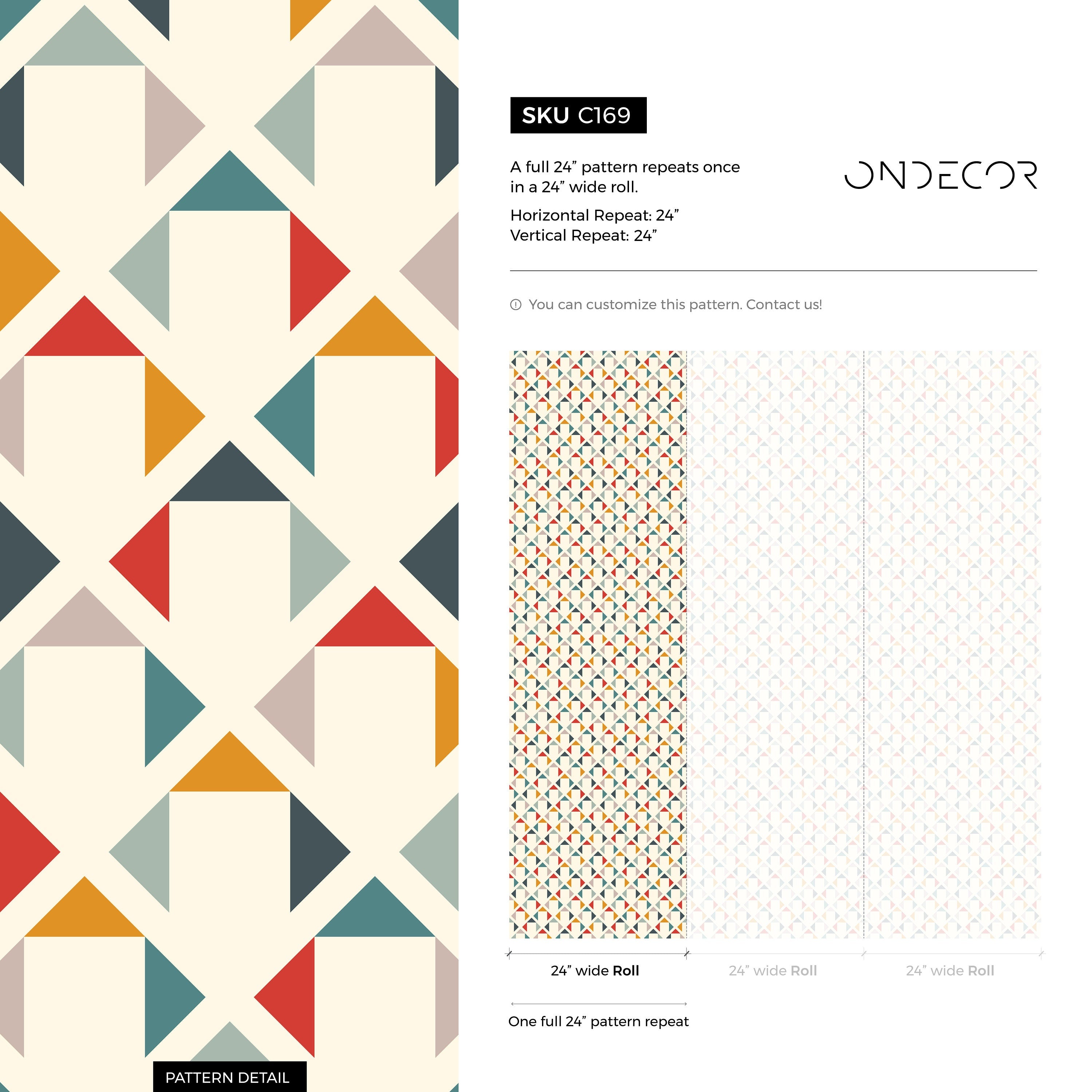 Geometric Wallpaper With A Colorful Triangle Grid In Red, Blue, And Yellow - C169
