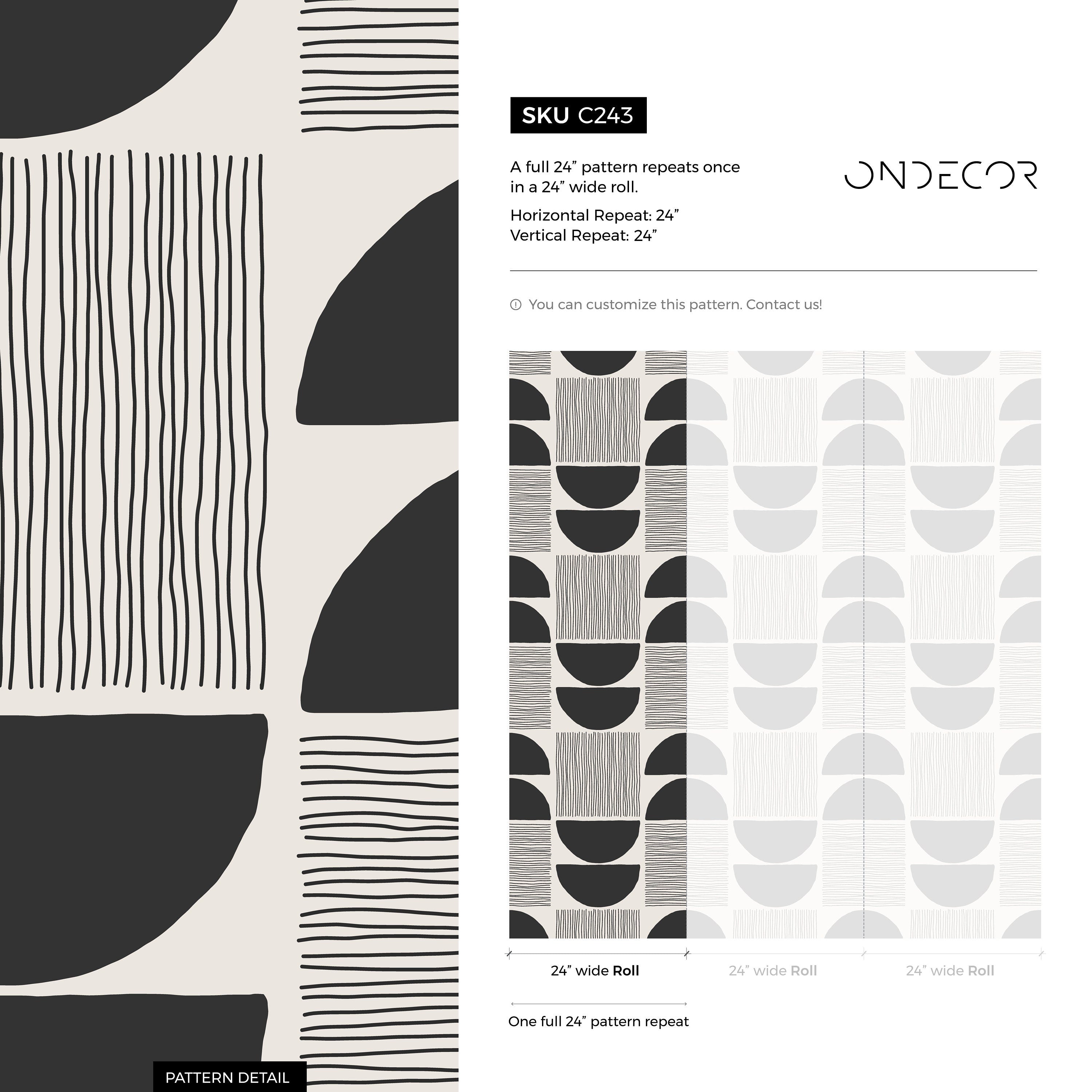 Geometric Wallpaper With A Modern Block Print Motif In Black And Beige - C243