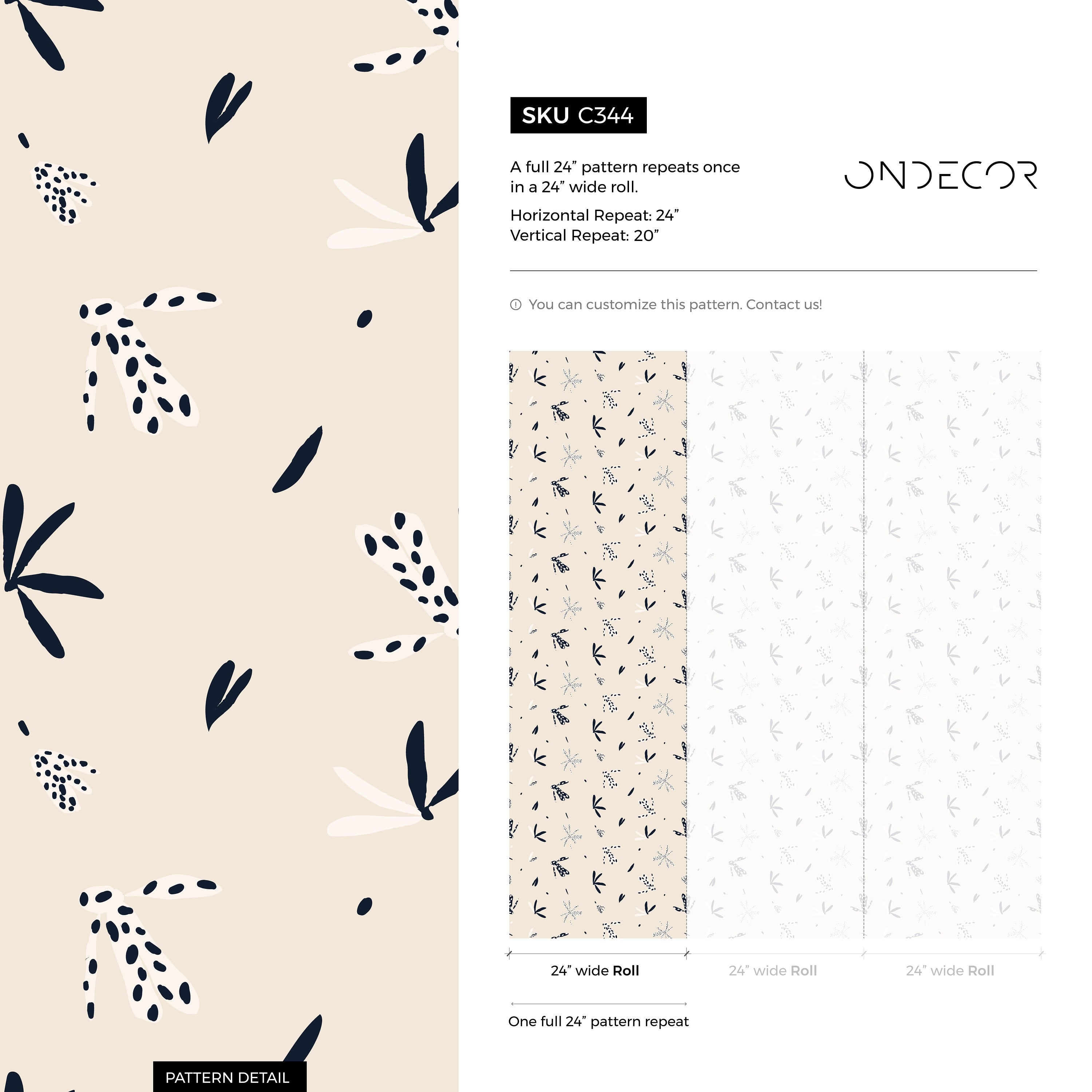 Minimalist Wallpaper With Abstract Botanical Motifs In Black And Cream - C344