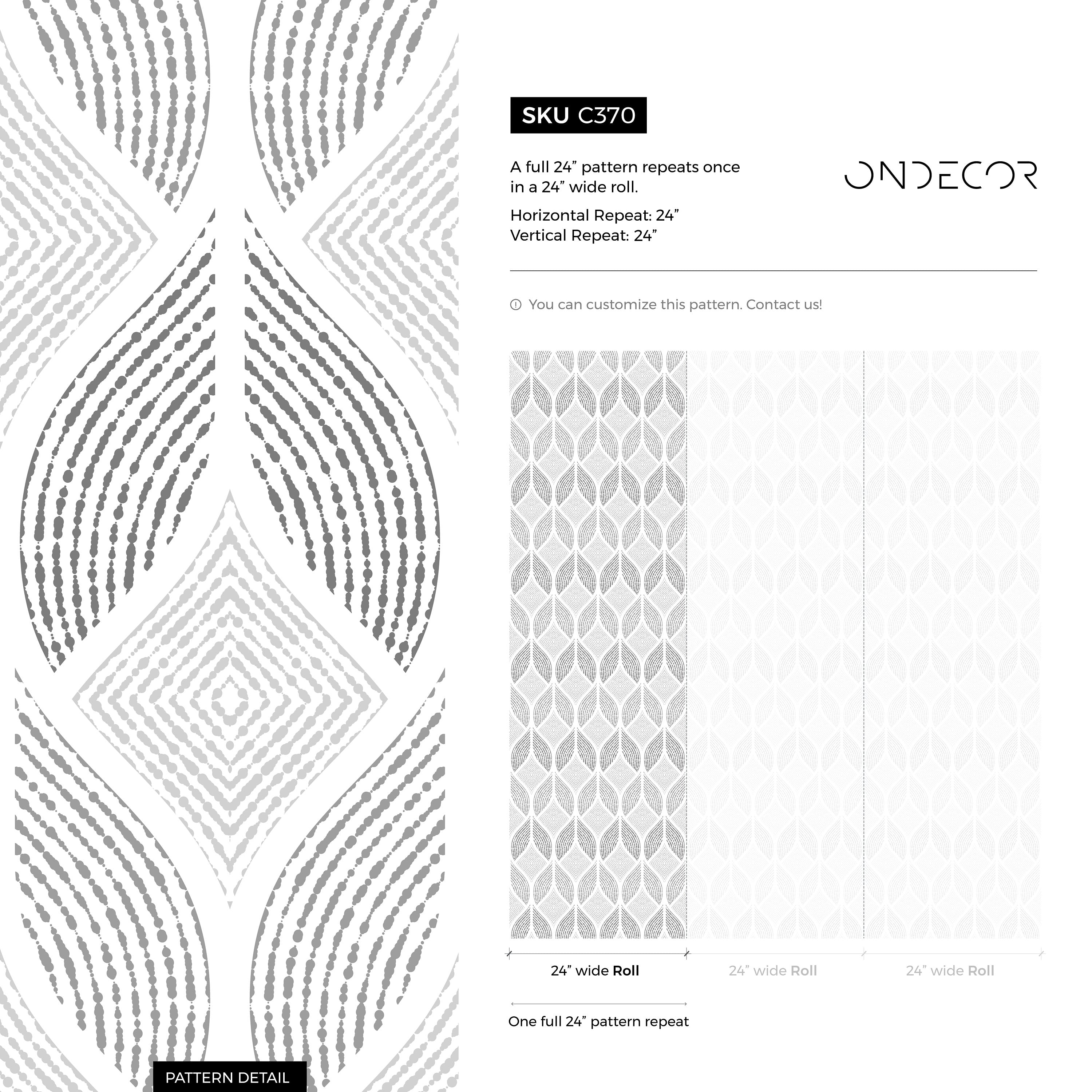 Geometric Wallpaper With A Textured Ogee Motif In Shades Of Gray - C370