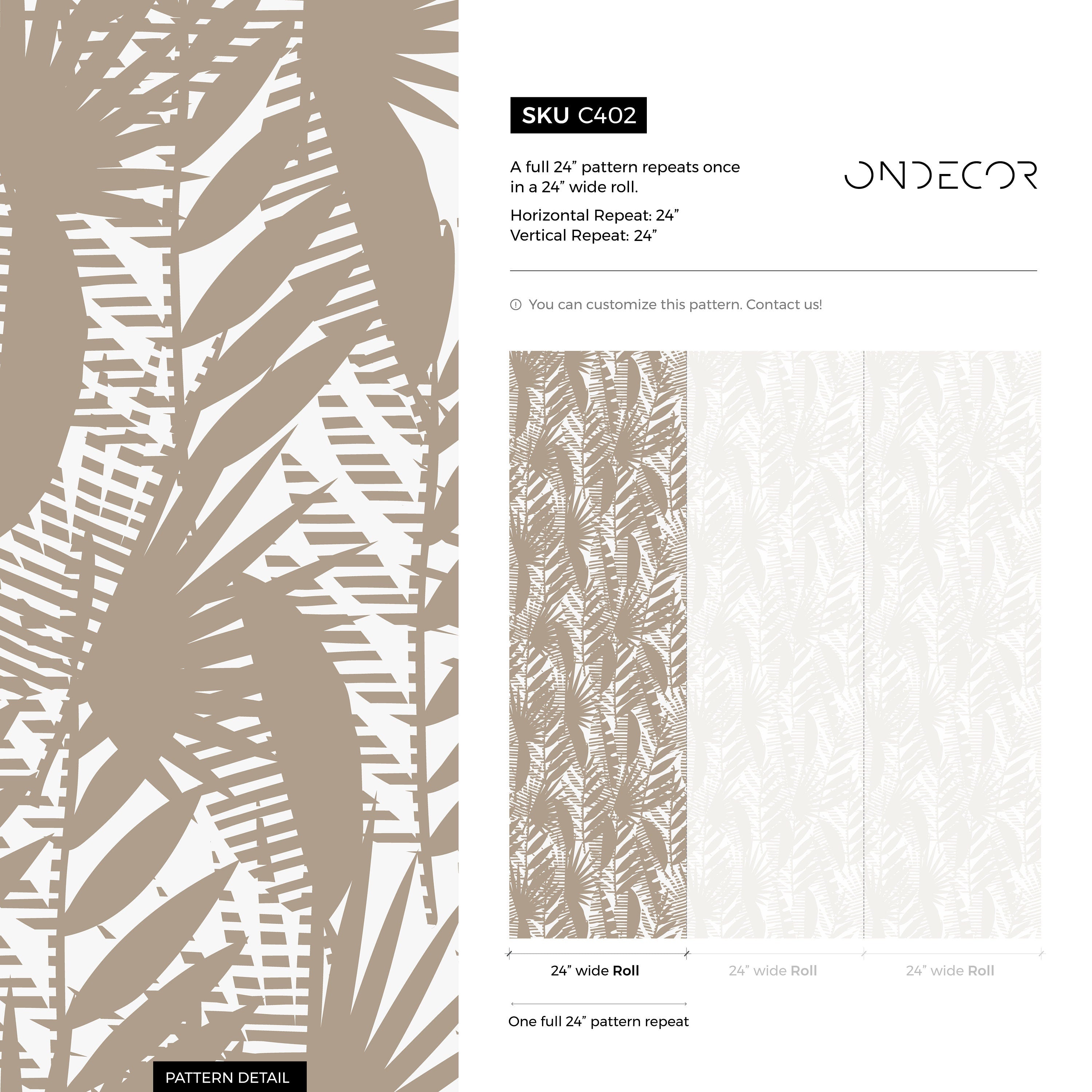 Botanical Wallpaper With Stylized Palm Leaves In Beige And Off-white - C402