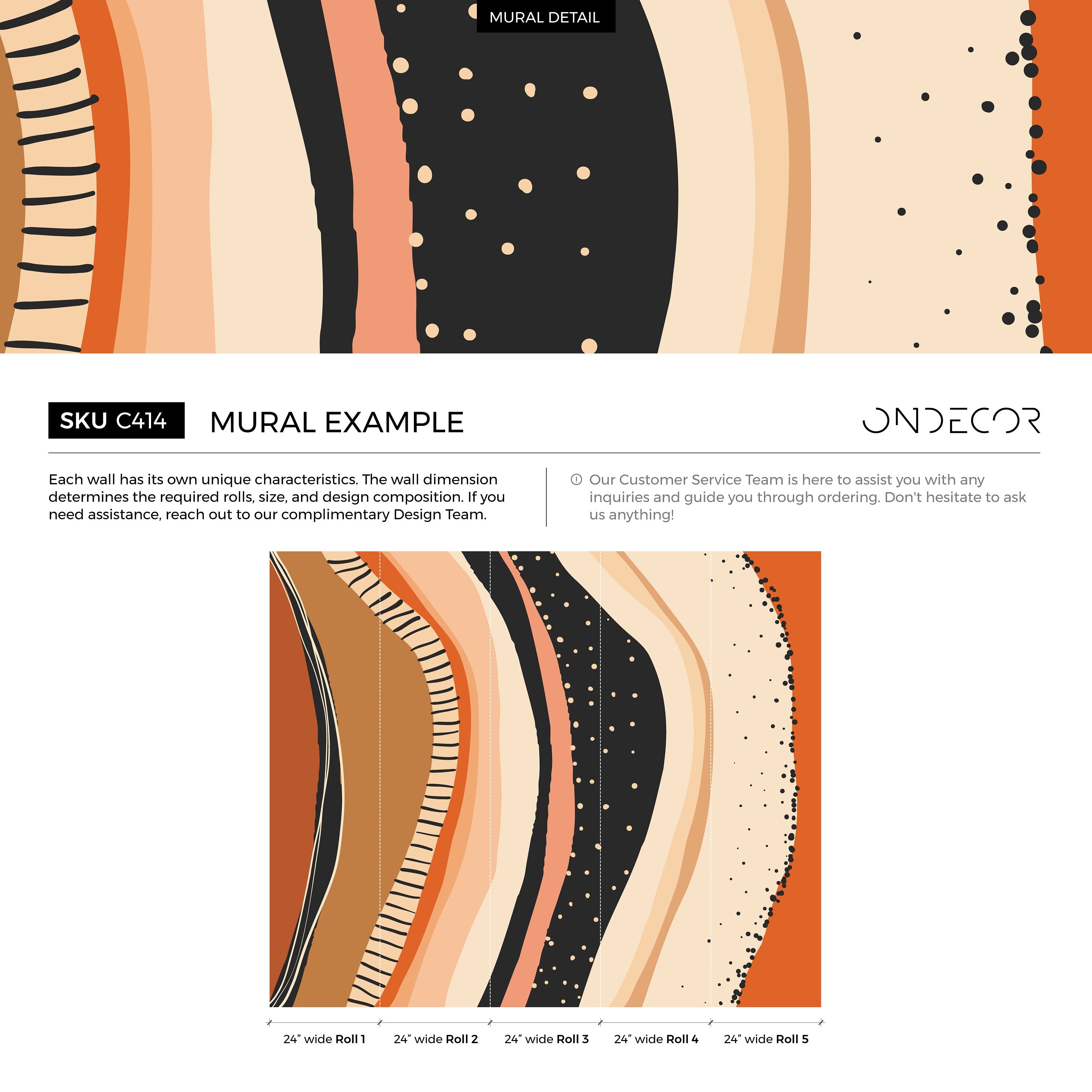 Abstract Wallpaper With Organic Shapes In Orange, Black, And Beige - C414