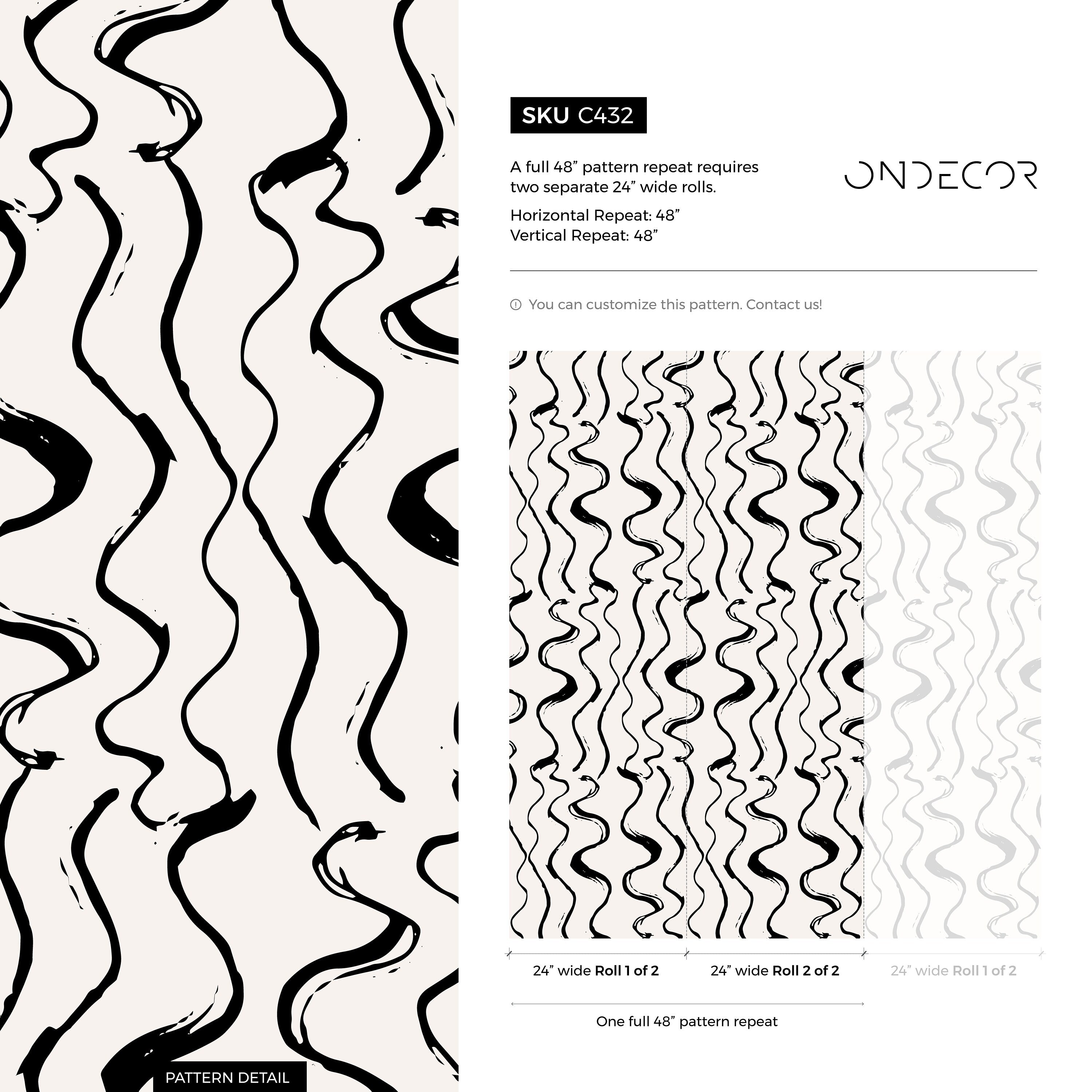 Abstract Wallpaper With Wavy Brush Stroke Lines In Black And White - C432