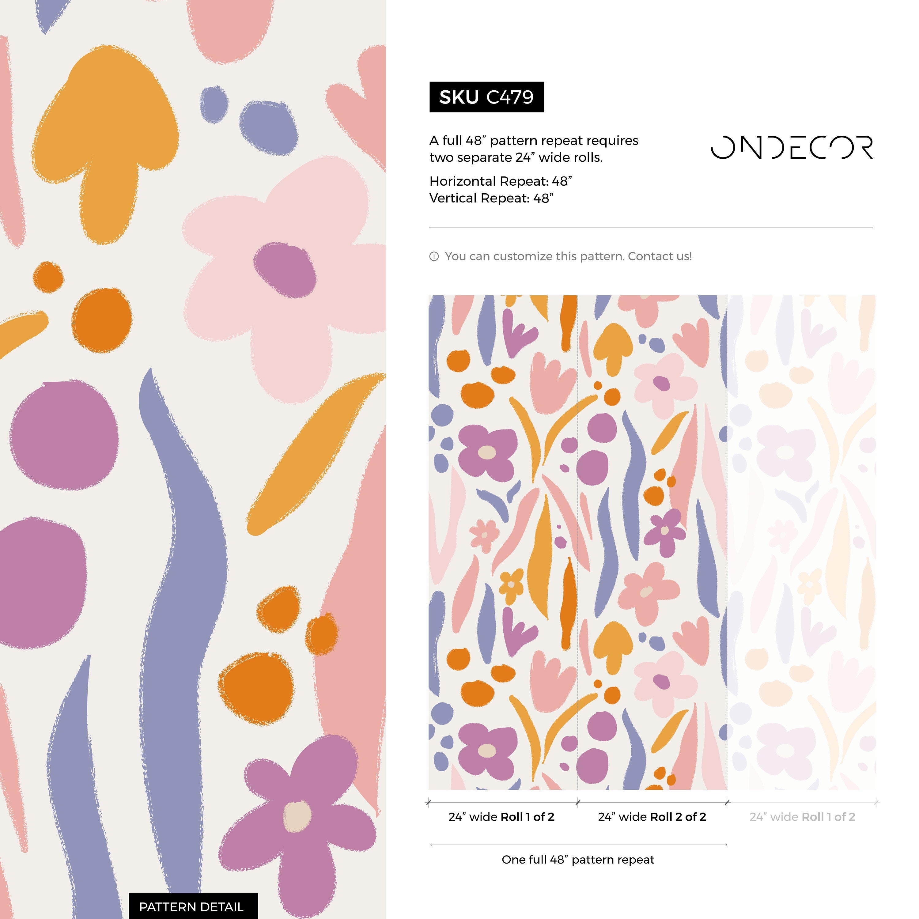 Floral Wallpaper With Abstract Brushstrokes In Pink, Purple, And Orange - As2-c479