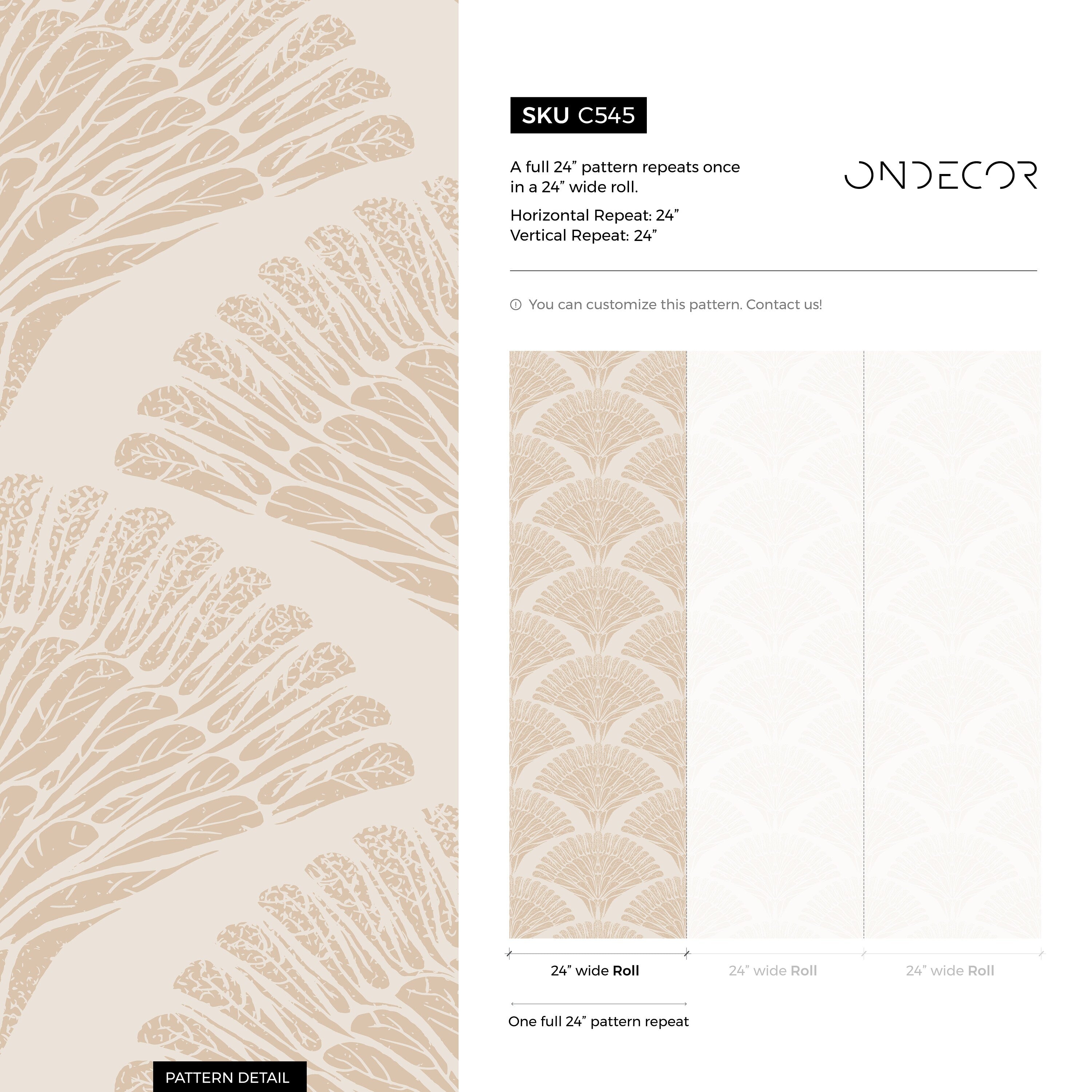 Art Deco Wallpaper With A Stylized Palm Frond Motif In Beige And Cream - C545
