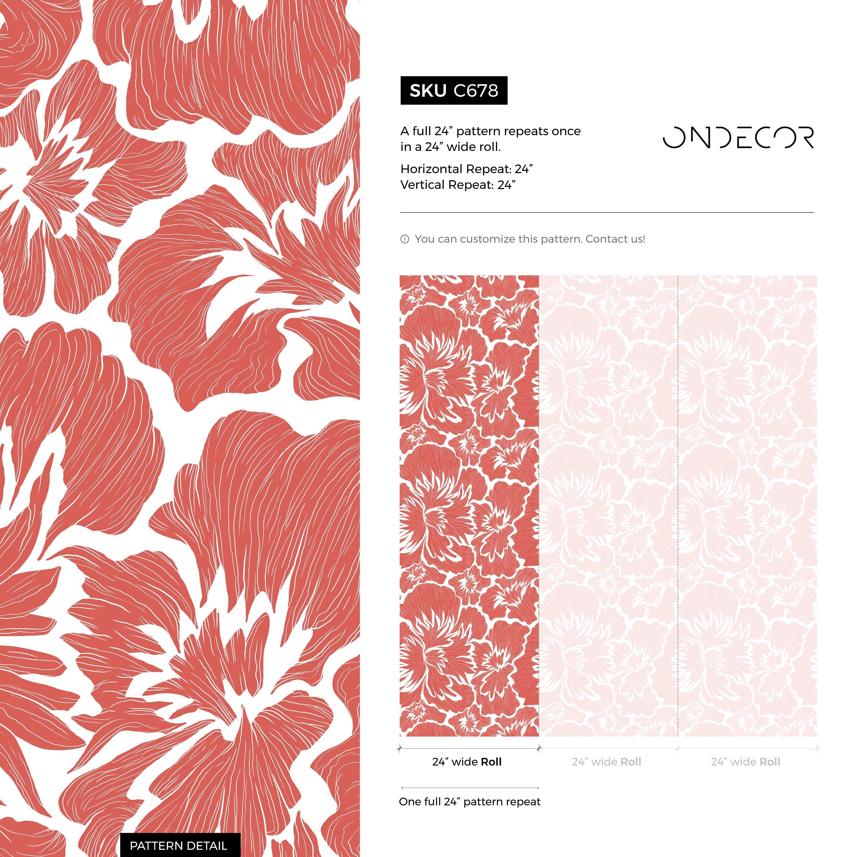 Floral Wallpaper With A Bold Hibiscus Motif In Coral - C678