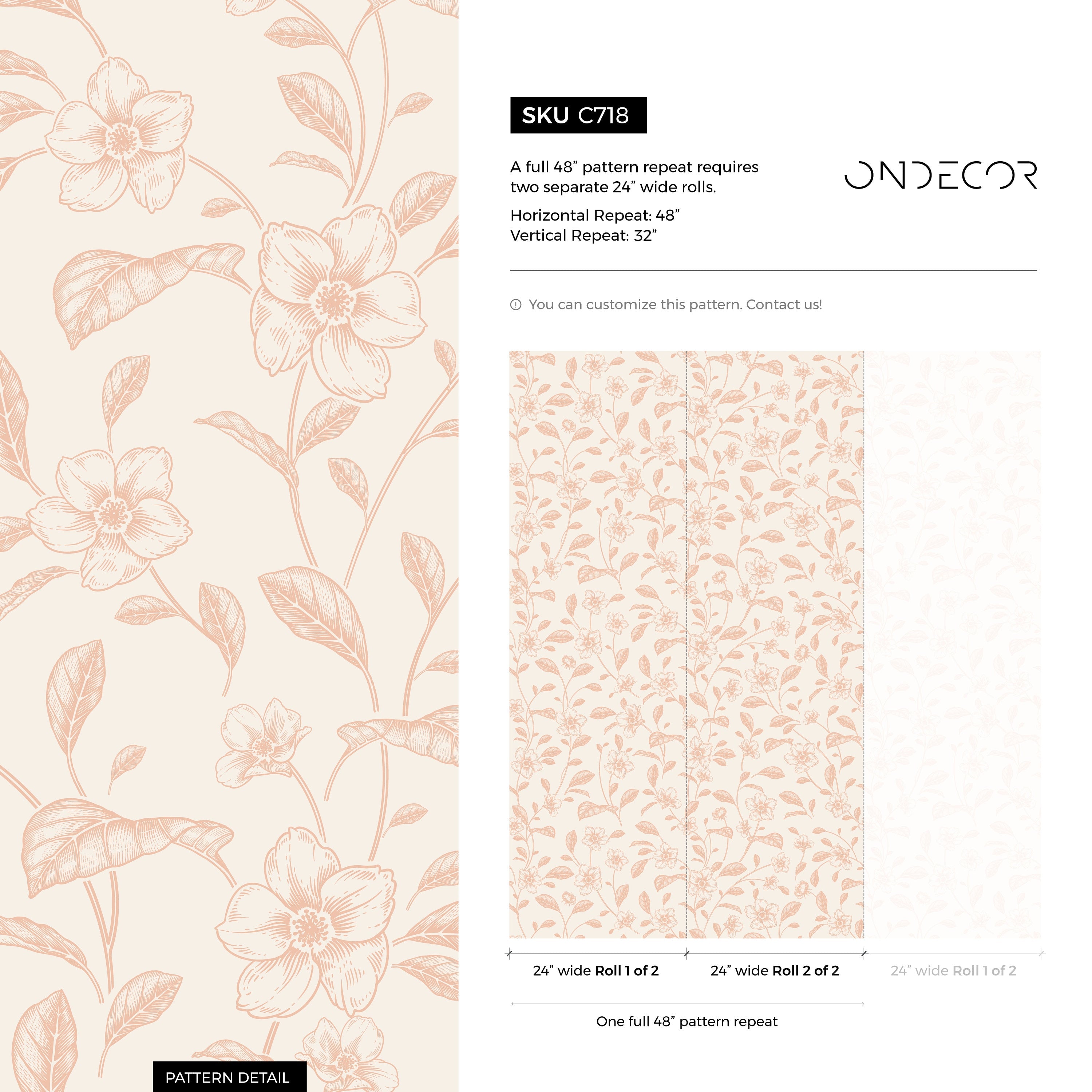 Floral Wallpaper With A Vintage Vine Motif In Pink And Beige - C718