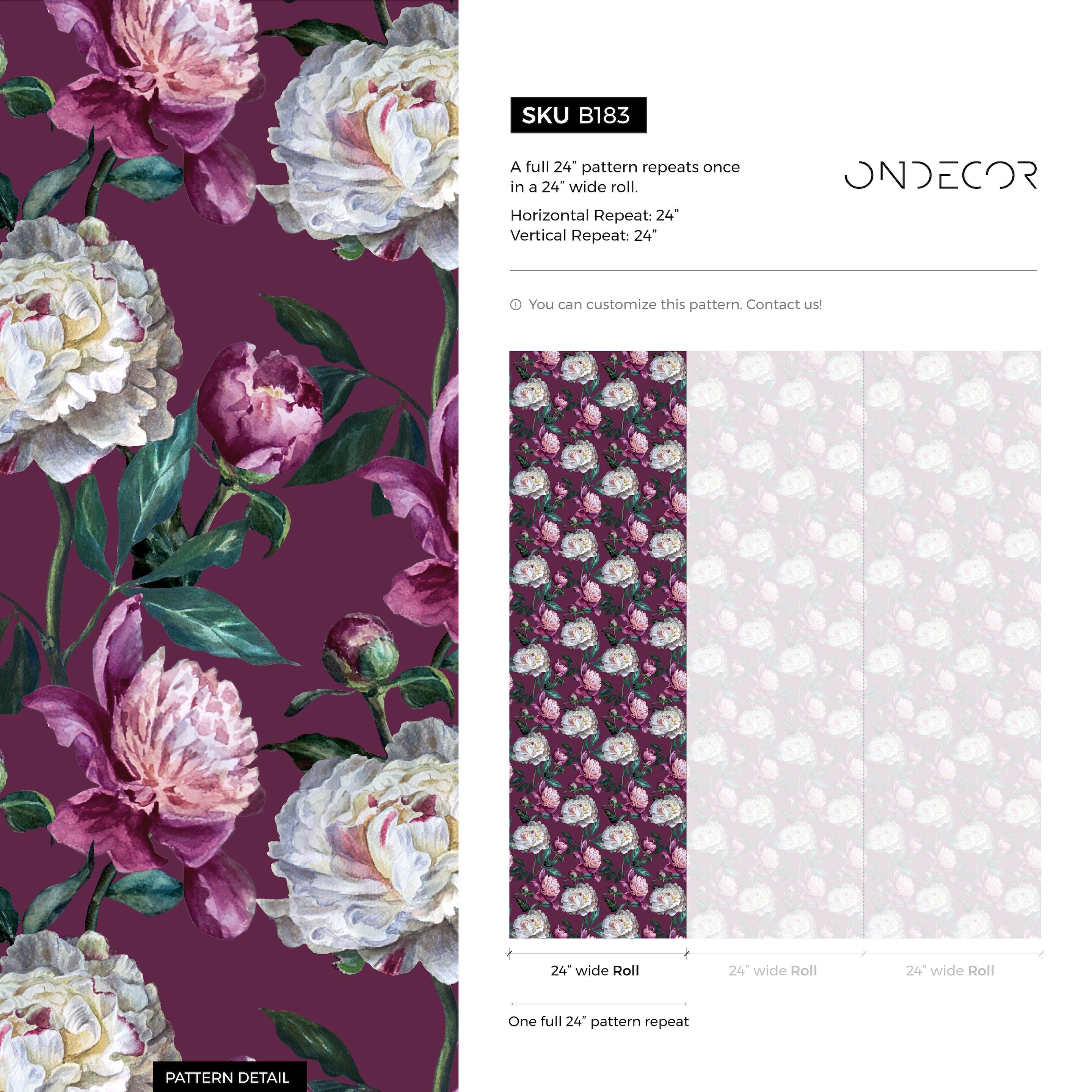 Floral Wallpaper With Painted Peonies In Purple, Pink, And White - B183
