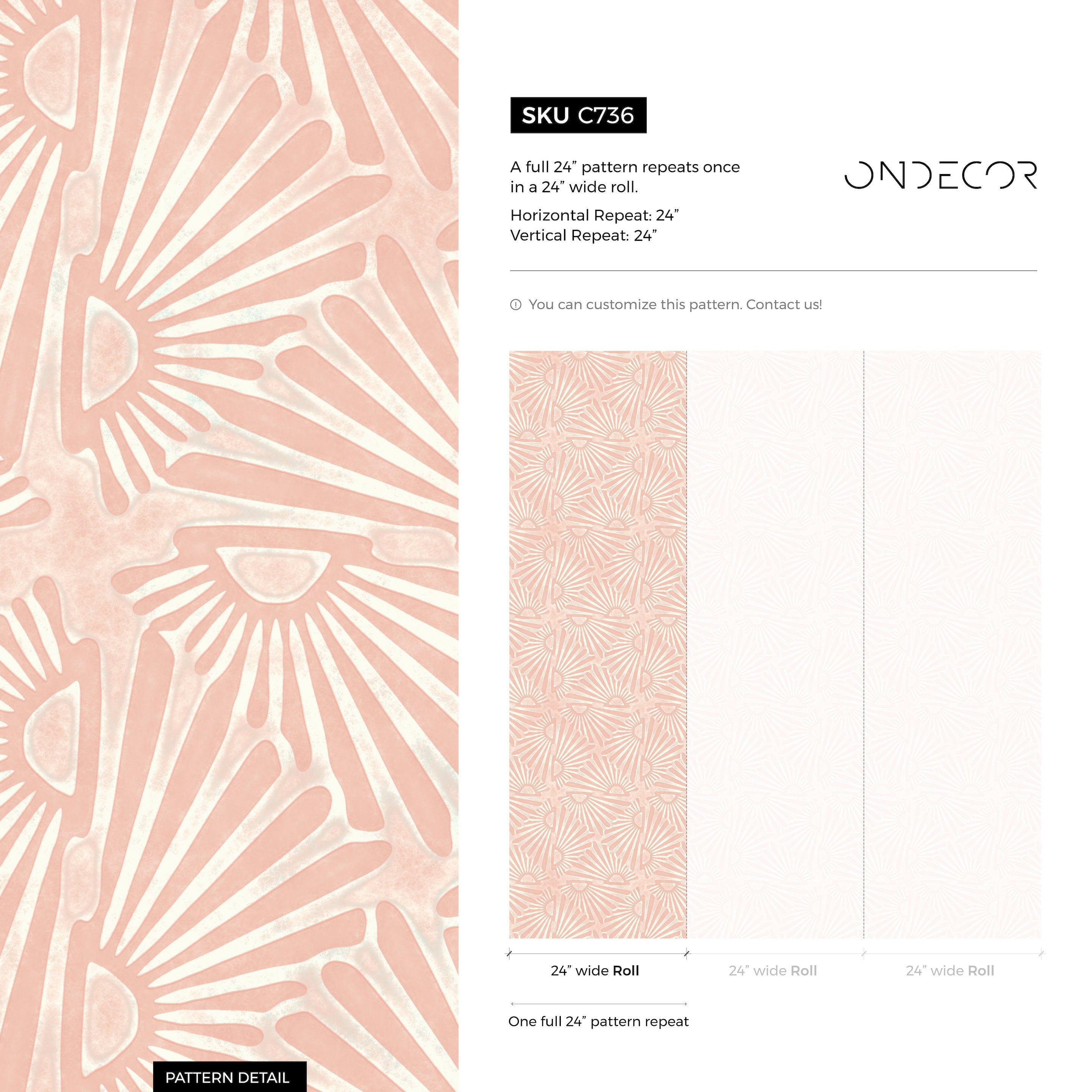 Art Deco Wallpaper With A Sunburst Motif In Pink And Cream - C736