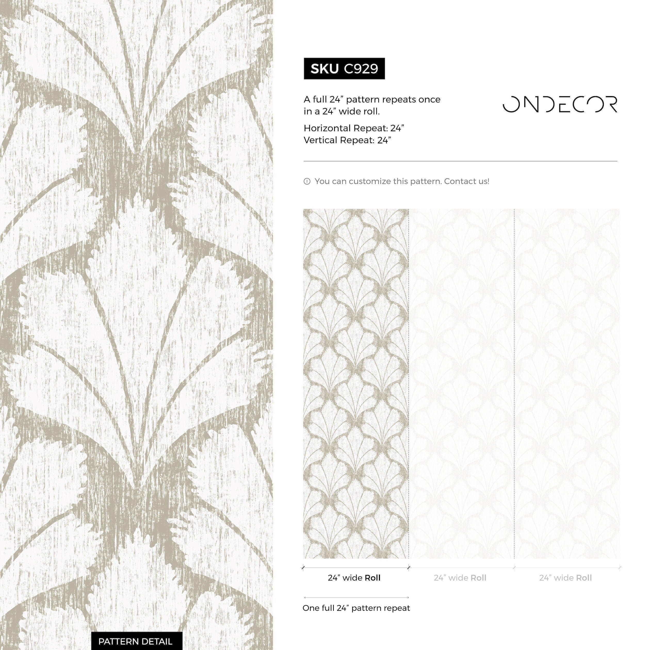 Art Deco Wallpaper With A Stylized Fan Leaf Motif In Beige And Cream - C929