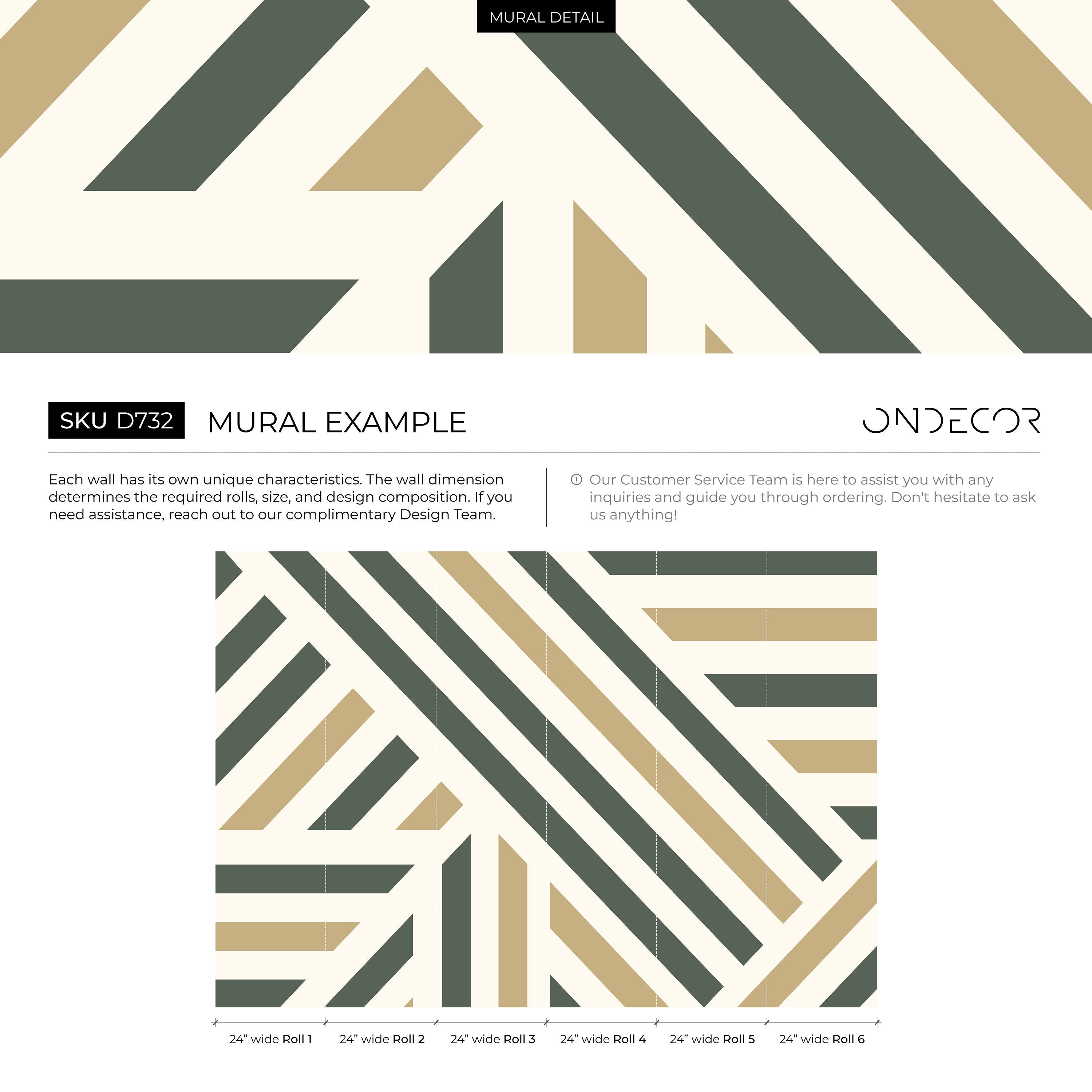 Geometric Wallpaper With Bold Diagonal Stripes In Green And Beige - D732